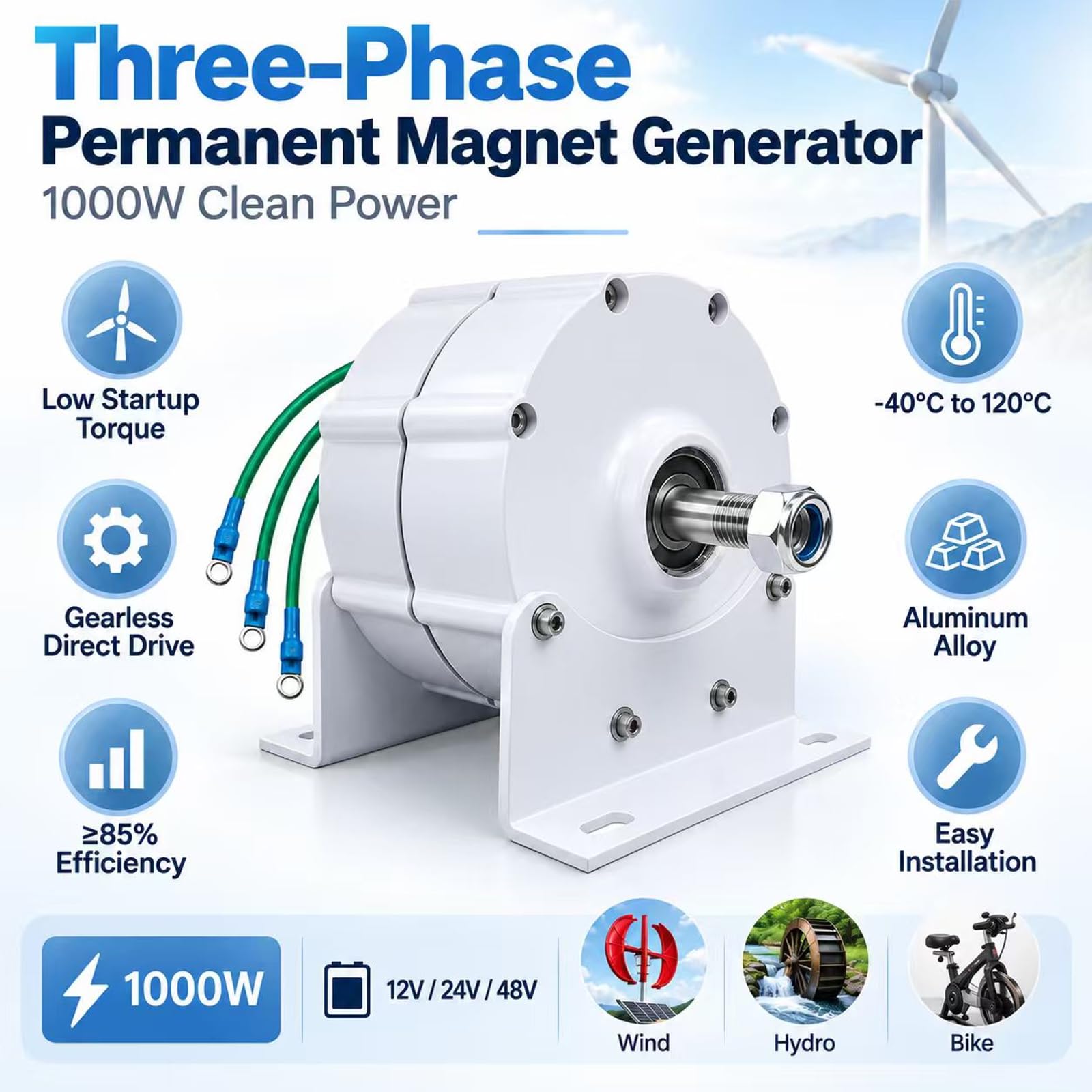 Alternatore a Magneti Permanenti Senza Ingranaggi 1000 W 12V