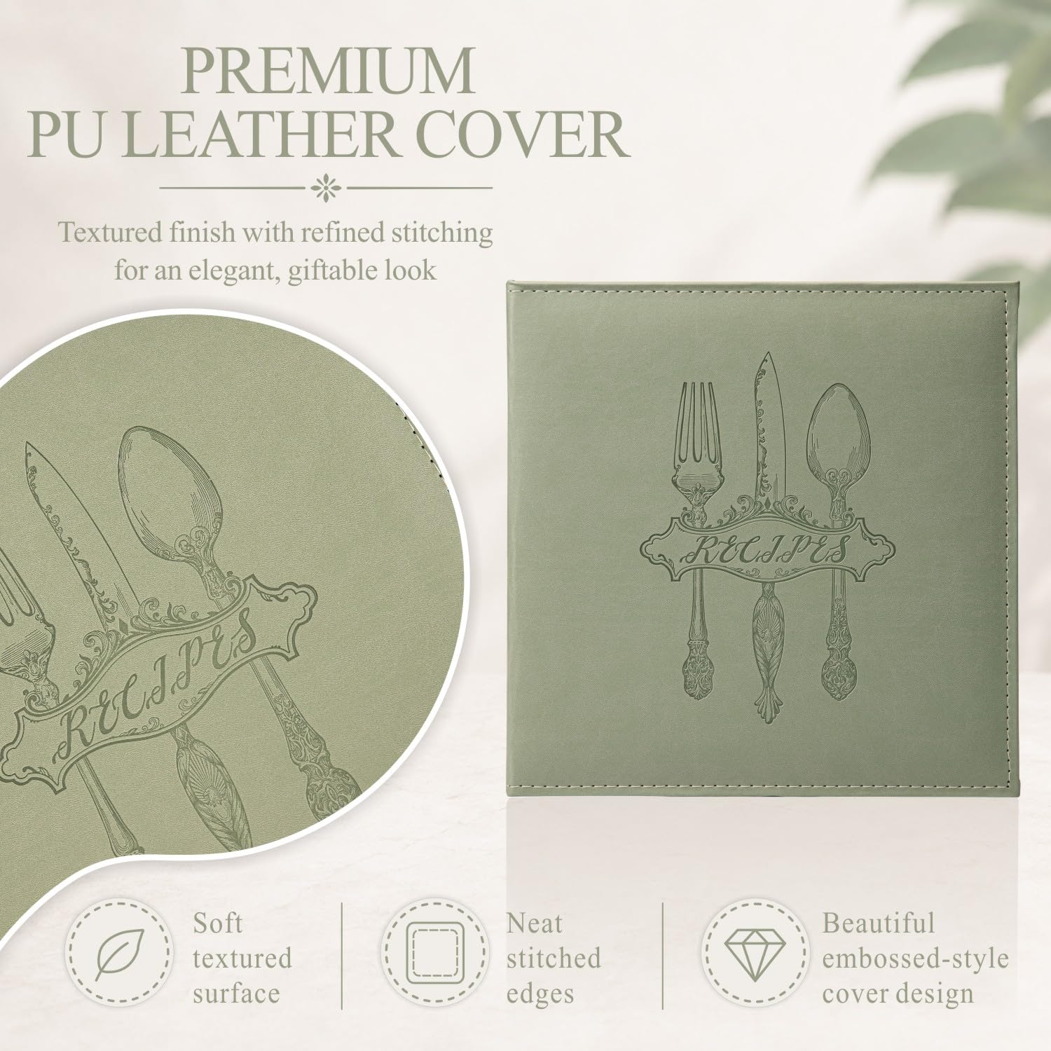COFICE Raccoglitore per ricette – 8,5 x 11 3 anelli vuoti per la famiglia di ricette da scrivere nelle tue ricette con copertina in ecopelle PU e maniche in plastica (verde scuro)