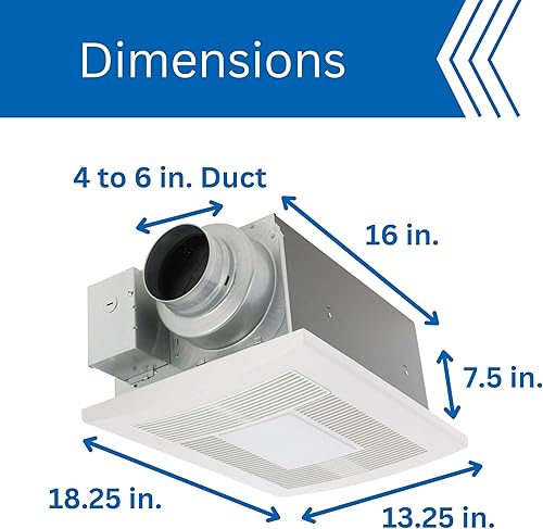 Miniatura 7 de Panasonic WhisperWarm FV-0511VHL1 - Ventilador de techo para baño con luz LED y calentador, 50-80-110 CFM