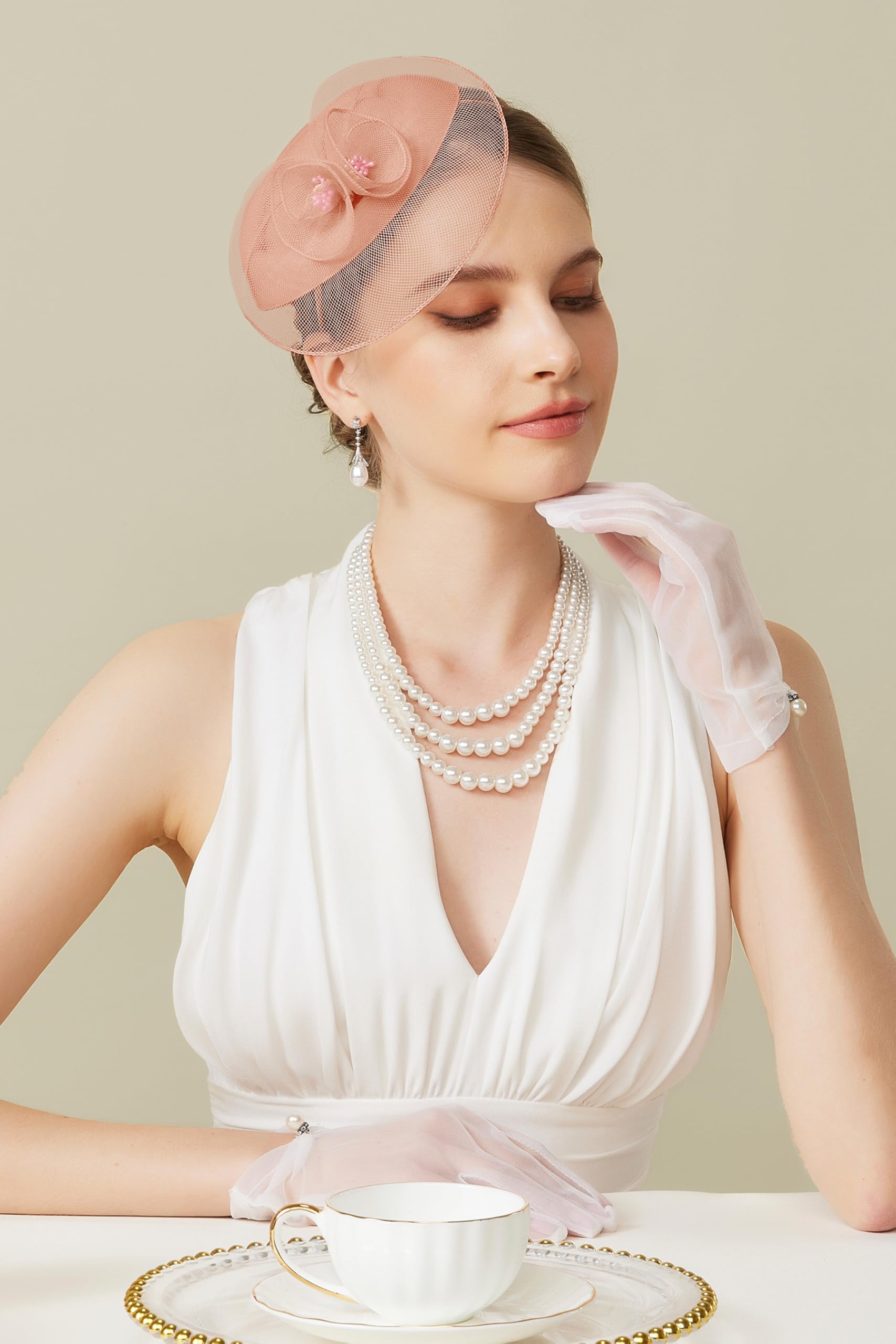 BABEYOND Tocado para mujer, elegante gorro con diadema de flores de malla y clip para el pelo para bodas, día de carrera de damas, fiesta de cóctel