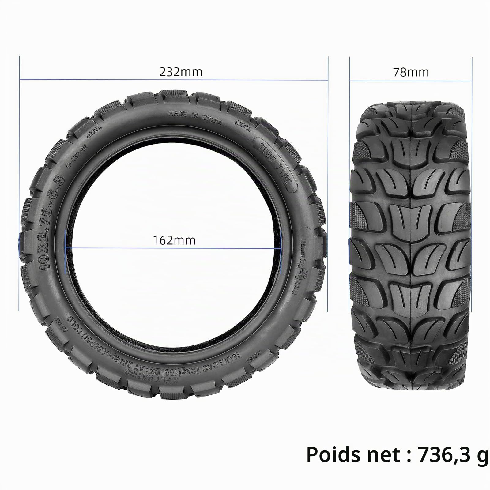 10 x 2,75-6,5 Pneu extérieur pour Kukirin G2 Master/Speedway 5 / Dualtron 3 Trottinette électrique 10 pouces Pneu de rechange Pneu extérieur avant/arrière (2 pièces)