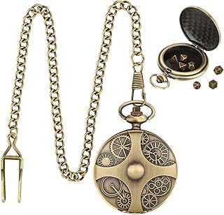 1 Piece Dice Pocket Watch, Gear Engraved Pocket Watch, Pocket Watch Case With Chain, Vintage Pocket Watch Accessories, Poc...