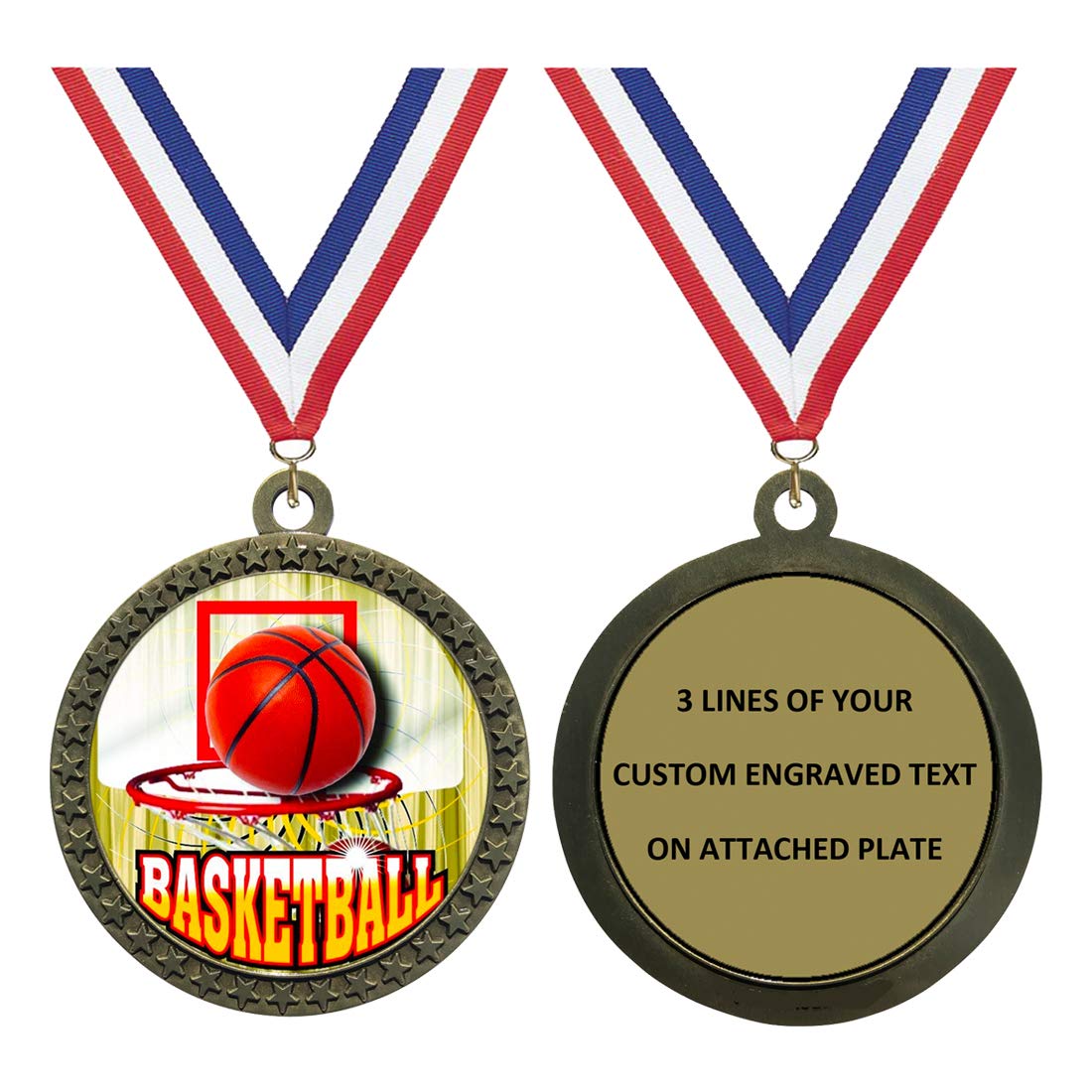 Engraved Basketball Gold Medal Trophy Award with Personalized Custom Text LD212-FCL412 1PK