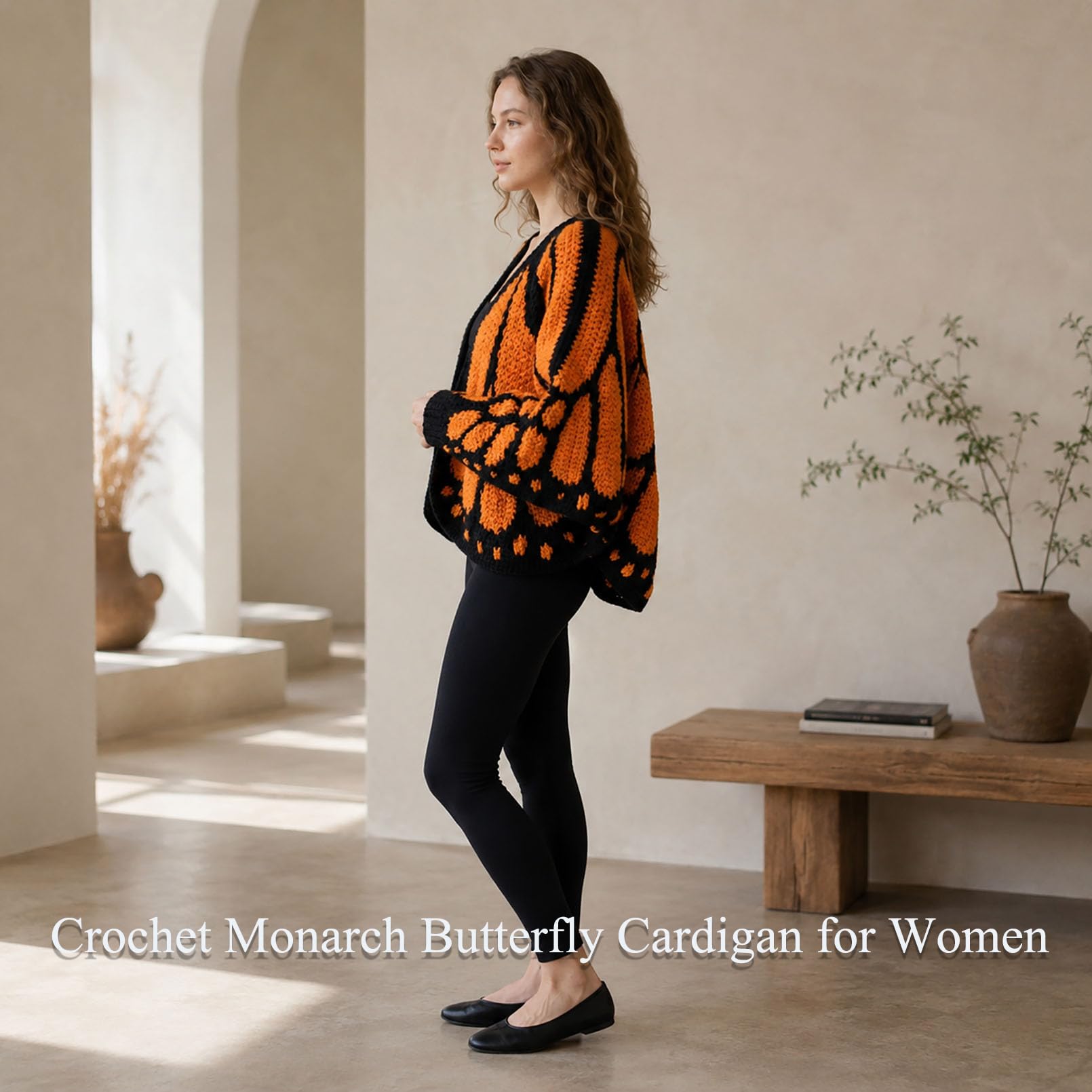 Gehäkelter Monarchfalter-Cardigan für Damen – Offener Strickpullover mit Flügeln, gemütliches Layering-Piece für Alltag & Festivals