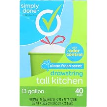 Simply Done, Tall Kitchen Bags, Drawstring, Clean Fresh Scent, 13 Gallon 40-Count