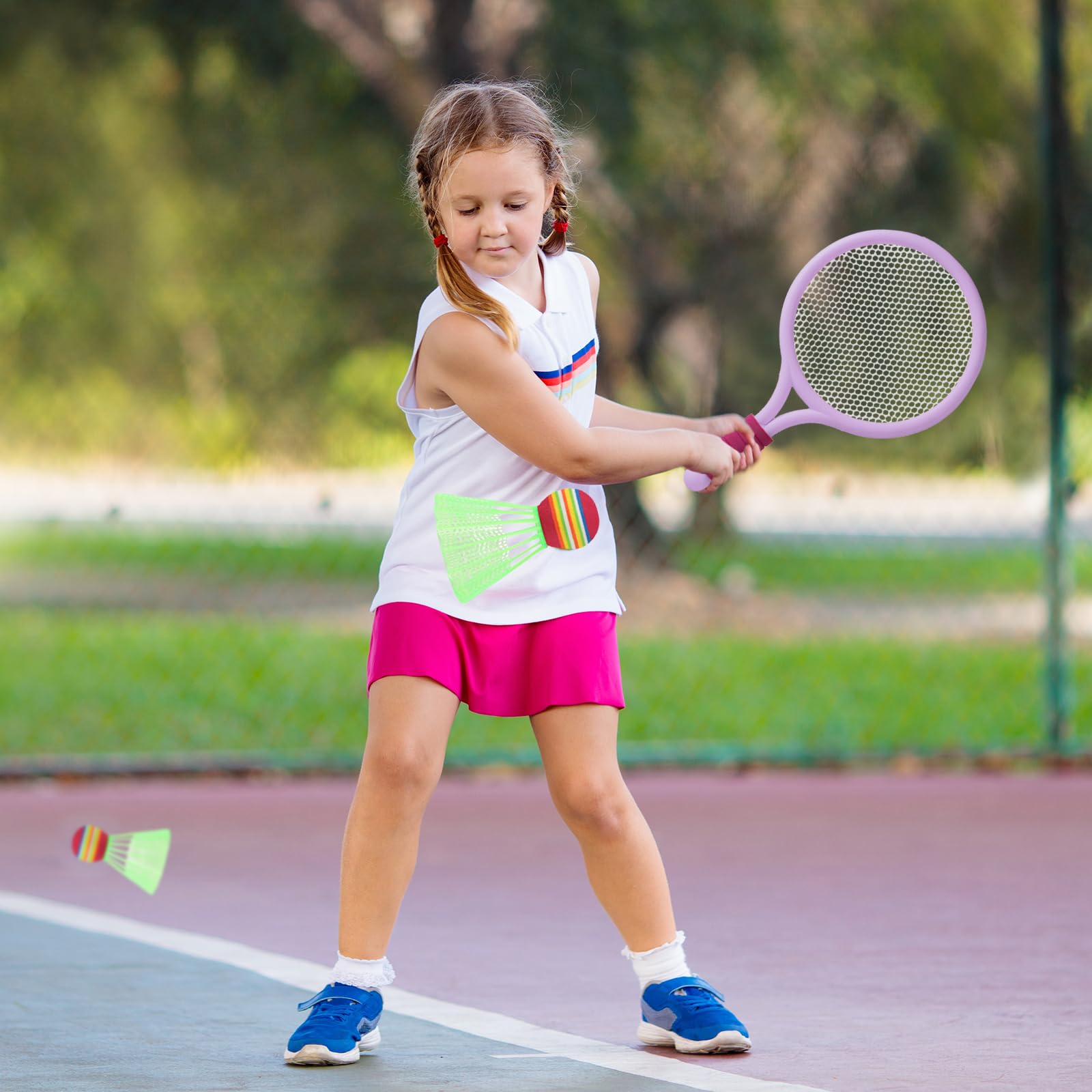 Raquette de Tennis pour Enfants avec 4 Balles et 4 Volants, Tennis Souple