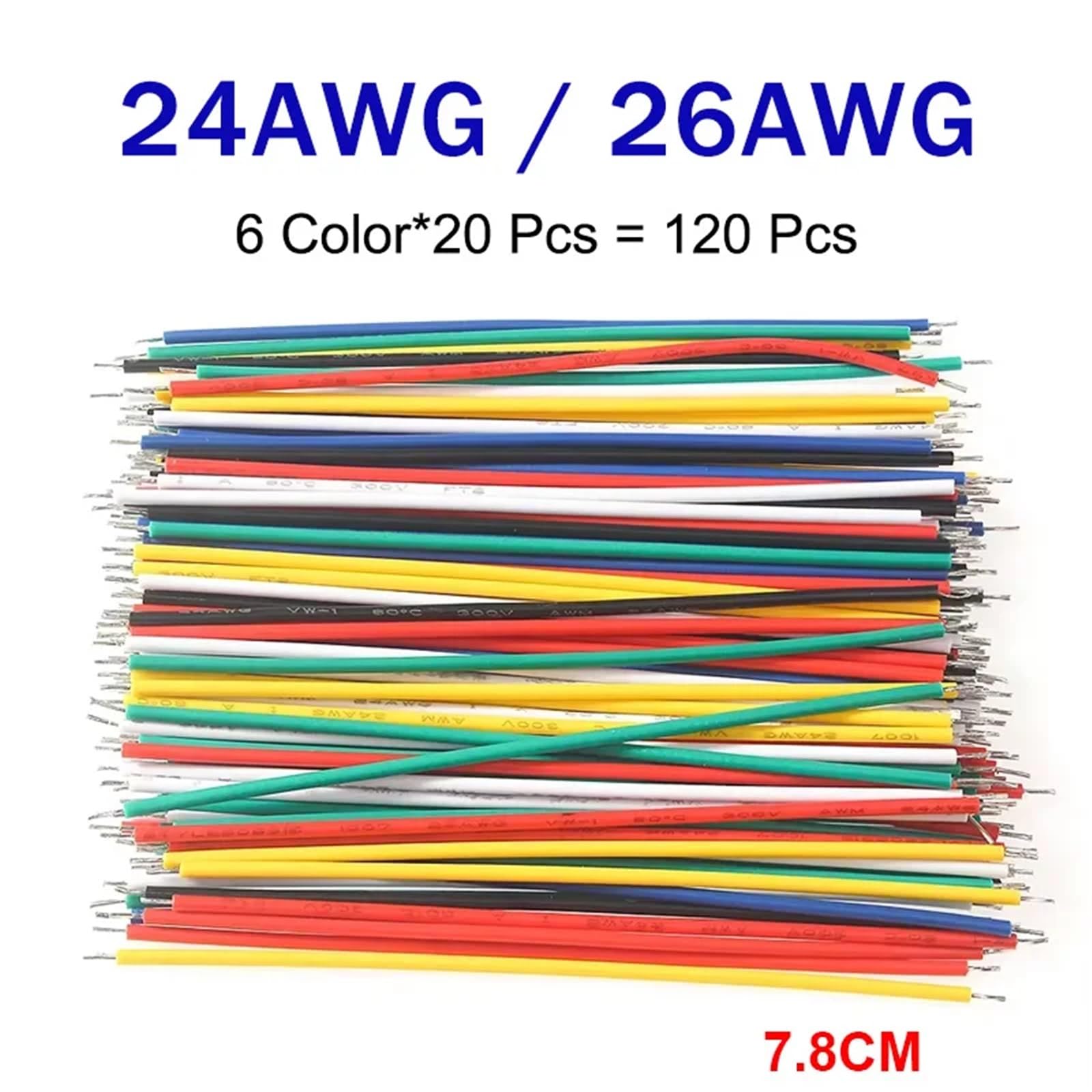 Juego de 120 Cables estañados 26AEG 24AWG, Cable electrónico de 7,8 cm, 6 Colores, Puente, Kit de Bricolaje for Cables de Placa de Pruebas PCB.(26AWG)