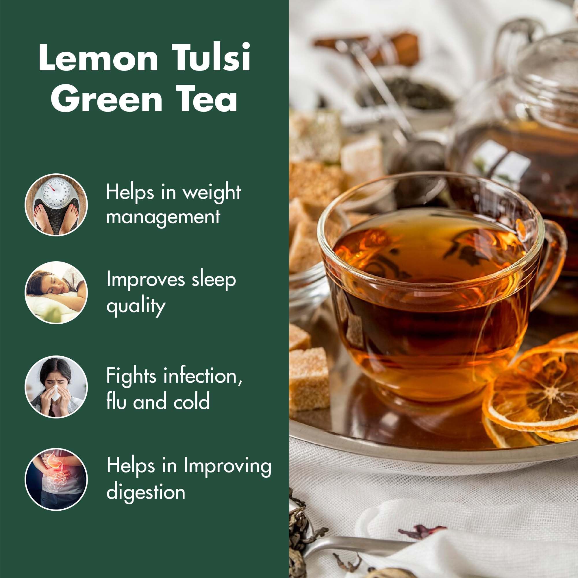 Tea Treasure Lemon Tulsi Green Tea | Antioxidant Rich Green Tea for Immunity Support | Boosts Metabolism, Helps Relieve Cold & Headache | Lemon & Tulsi Herbal Infusion - 50gm 4
