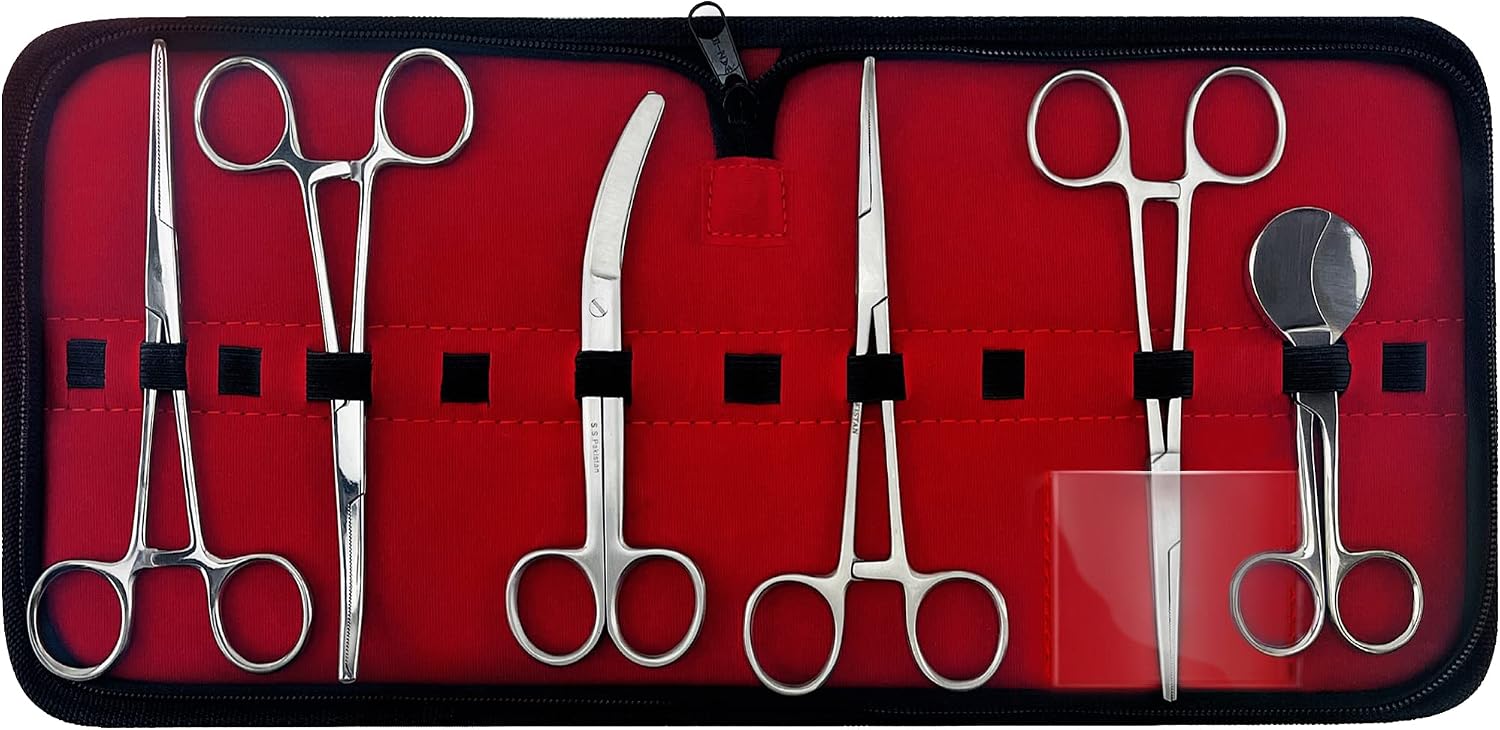Veterinary Umbilical Cord Scissor Kit, Reusable, High-Grade Stainless Steel Autoclavable, Durable - 7 Pcs