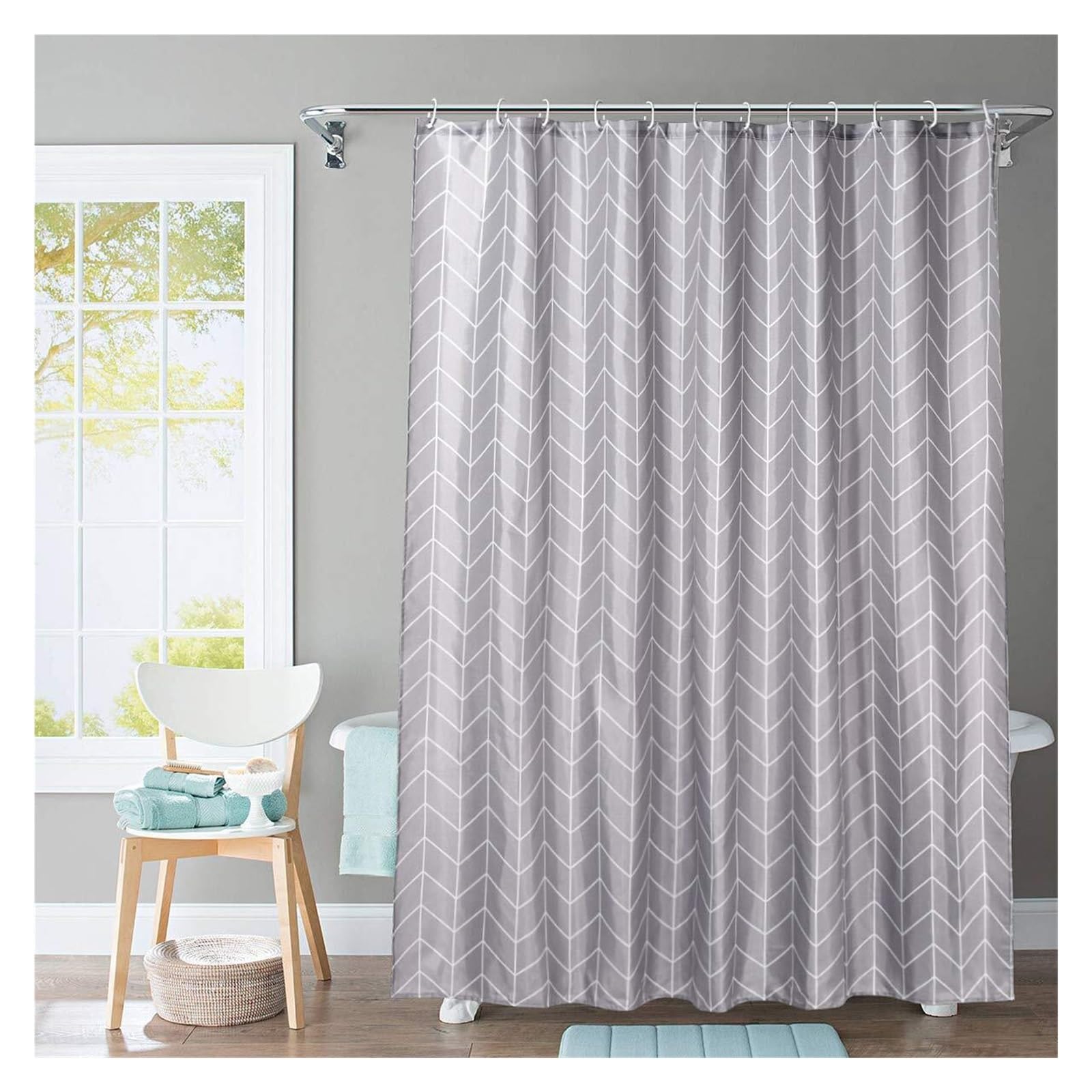 PIGENEQW Shower Liner Cloth Waterproof Shower Curtain 180 * 180cm Machine Washable with 12 Hooks