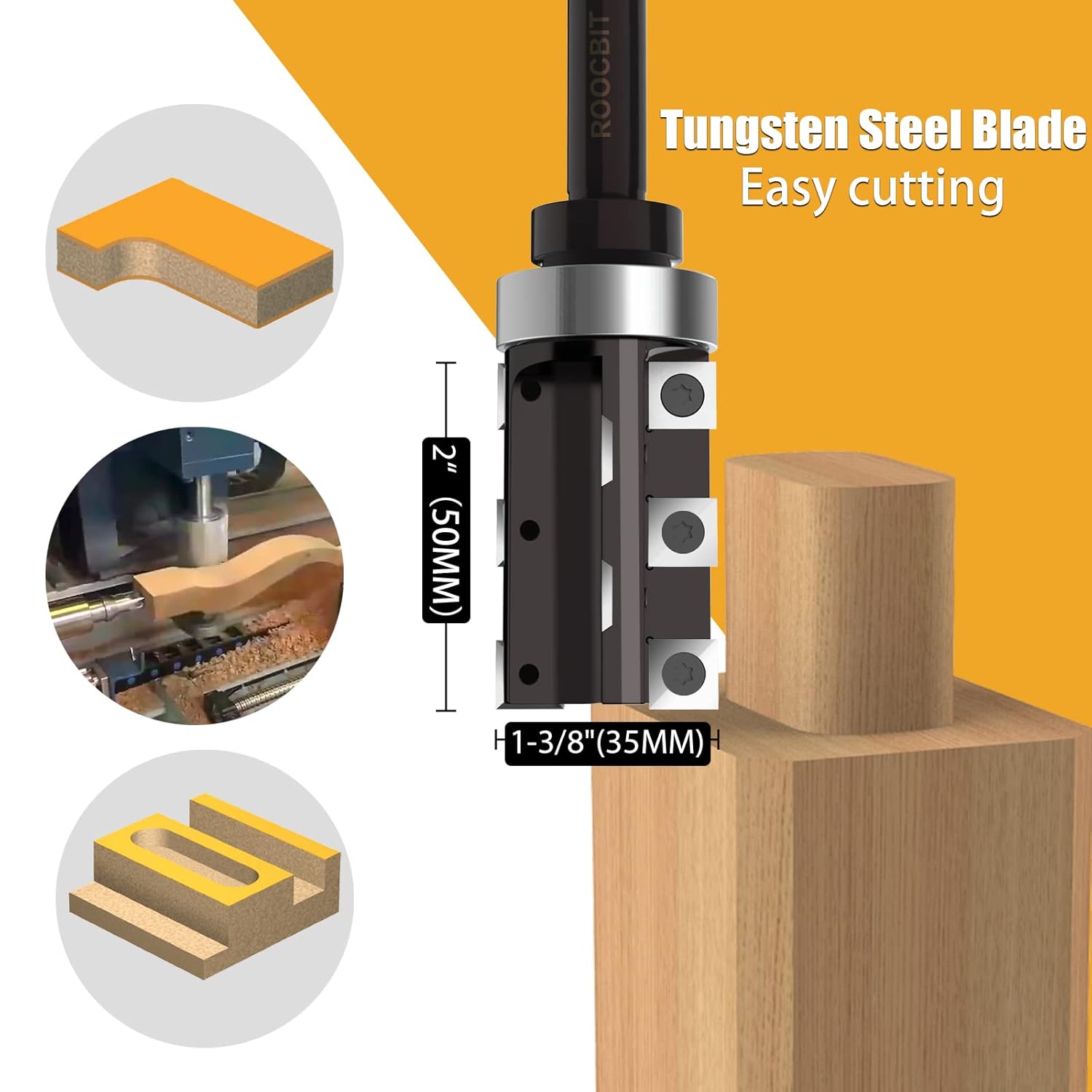 CNC Spoilboard Surfacing Router Bit & Trim Bit (1/2" Shank 1-3/8"(35MM) Diameter 2" Cut Length) CNC Router Bits End Mill for Wood Mortises Carving Engraving Tool