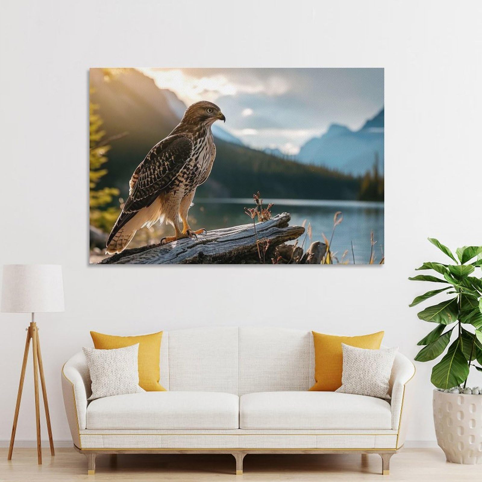Junmoney Hawk Near Lake Forest Canvas Wall Art, 20x30inch(50x75cm), for Wall Displays, Bedrooms Or Room Updates, Ideal for Building A Coordinated Art Wall