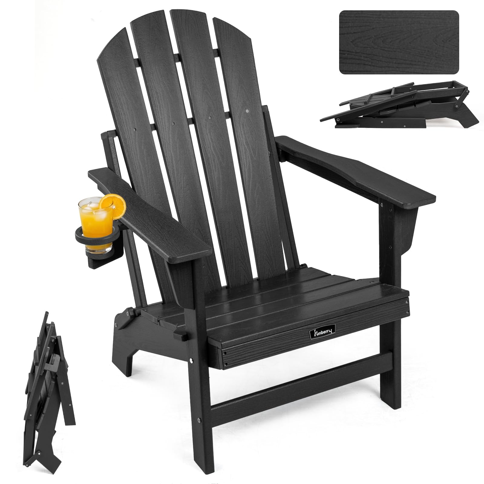 FUNBERRY Oversized Folding Adirondack Chair, Stable Fire Pit Chairs 400LBS