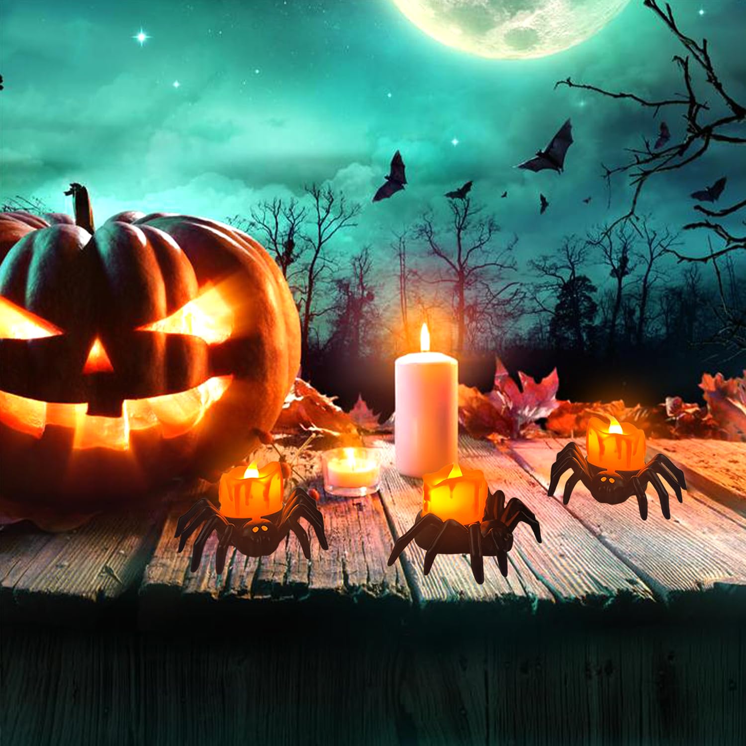 Halloween 6 Candeline A LED A Forma Di Ragno E Zucca - Luci Decorative Senza Fiamma A Batteria Per Atmosfera Spaventosa - 5