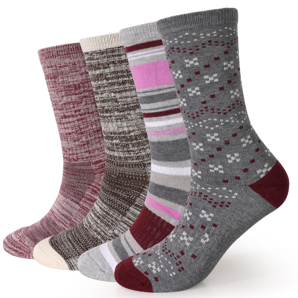 EnerWear 4 Pack Women's Merino Wool Outdoor Hiking Trail Crew Sock