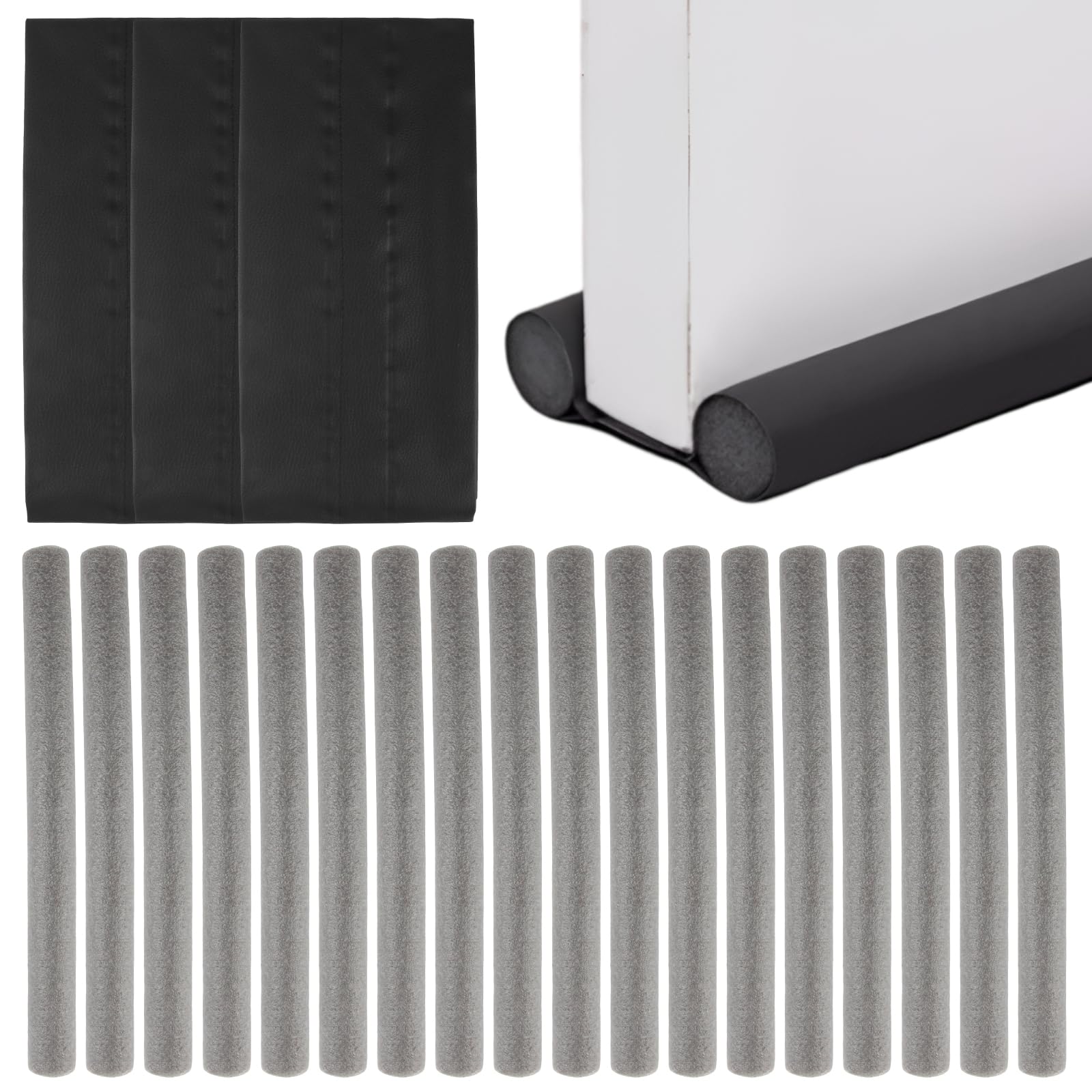3 Pezzi Paraspifferi Sottoporta per Porte Blindate e Porte Interne ed Esterne da Previene Spifferi e Infiltrazioni di Polvere Acqua Luce Insetti e Rumori (Nero, 95 cm)
