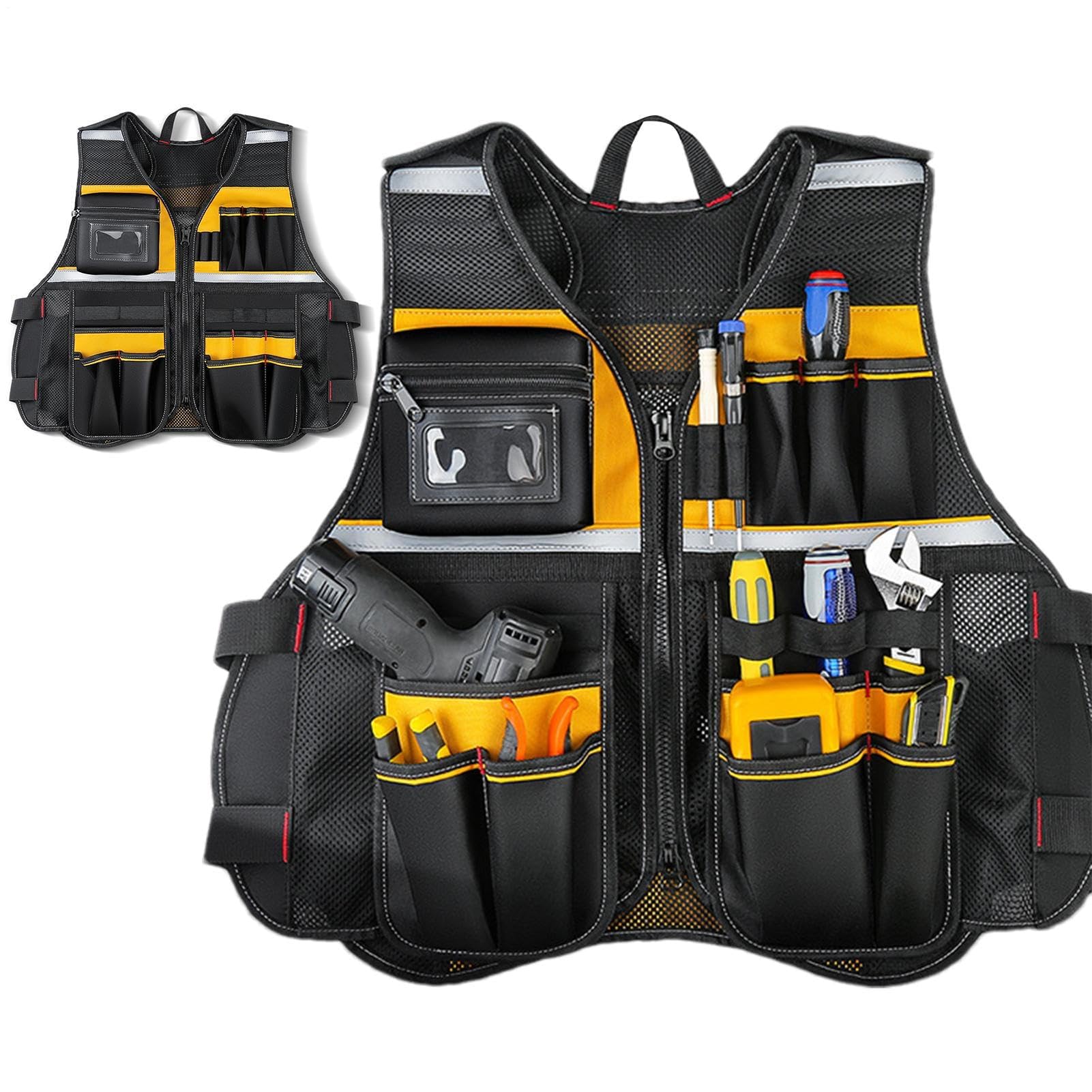 Chaleco de herramientas ajustable, chaleco de trabajo resistente, equipo de seguridad transpirable con tirantes de cinturón de herramientas para construcción, carpintería y uso al aire libre