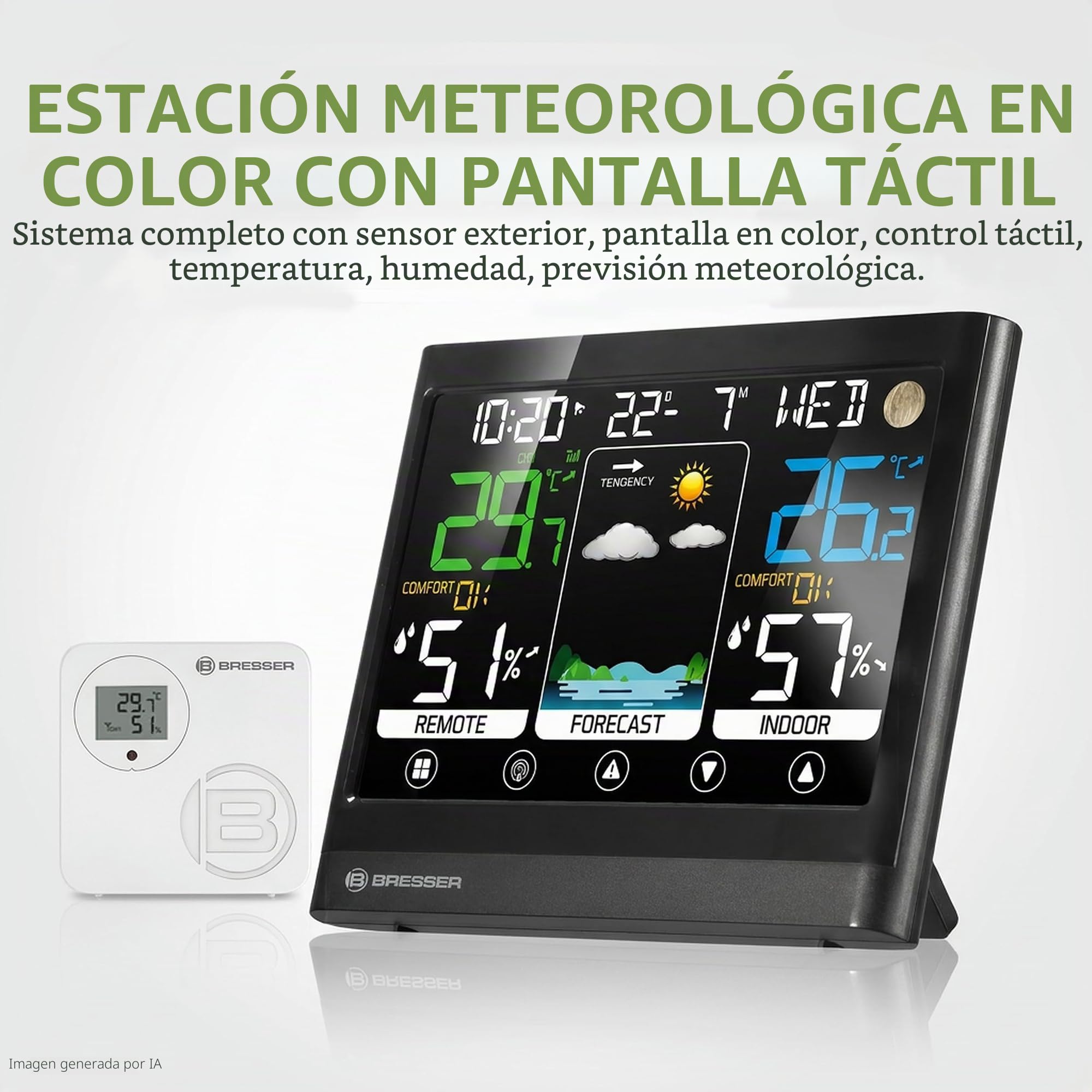 Bresser MeteoTemp BF Estación meteorológica inalámbrica con pantalla táctil, sensor exterior, presión atmosférica, pronóstico del clima, indicador de temperatura, humedad, señal horaria DCF, alarma | Bresser MeteoTemp BF - Estación meteorológica inalámbri