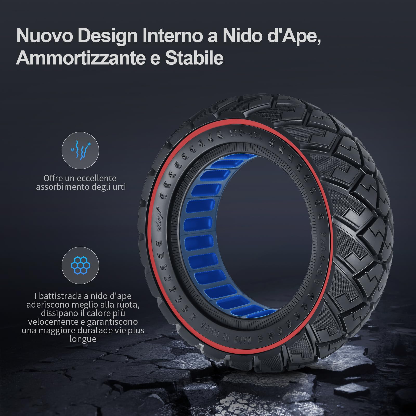 9x3,0-5,5 Pneumatici Completi per Kukirin G2 Pro, Zero 10 X, Dualtron Eagle Pro, Pneumatici di Ricambio in Gomma Piena, Fuoristrada, Solidi e Resistenti Alle Forature (Rosso 1 Pezzo)