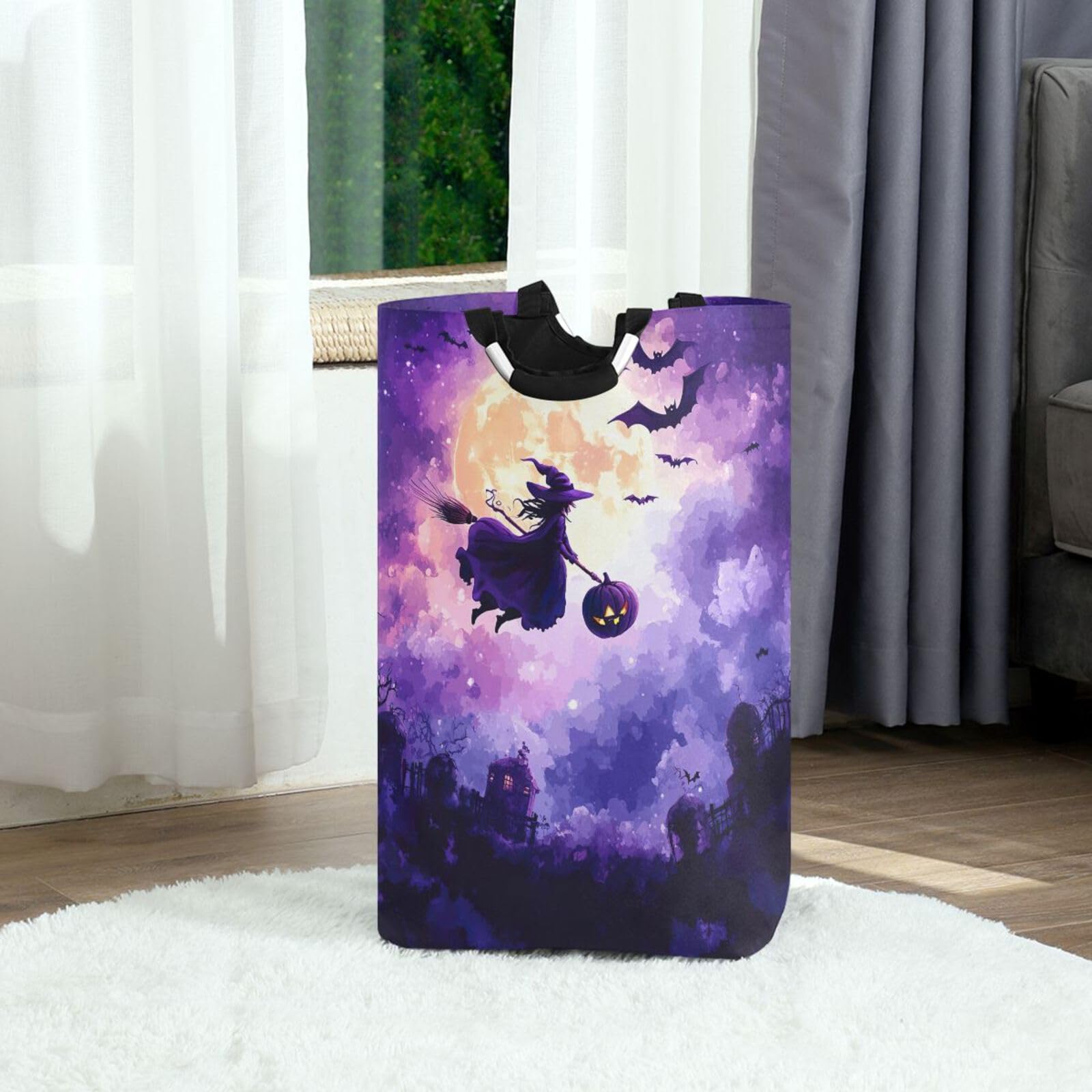 Jihqo Laundry Hamper Basket Halloween Witch Collapsible Nursery Storage Bin Waterproof Clothing Baskets for Home Bedroom Bathroom Washing Room