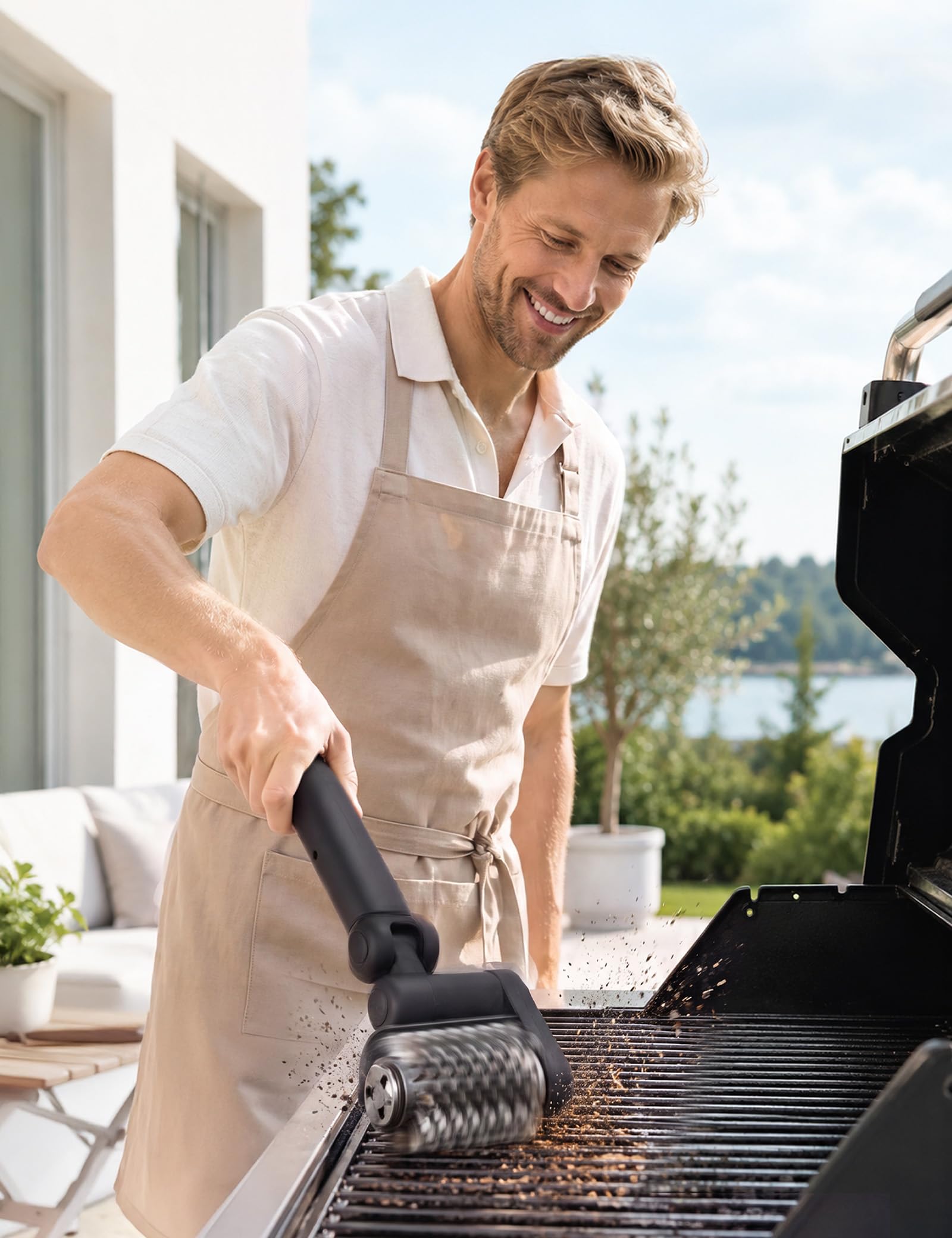 Pulisci Griglia BBQ Elettrico, Pulitore Grille Barbecue con Indicatore Batteria a 5 LED, Testa Regolabile 0/30/60 Gradi e Doppia Velocità 450 Giri/Min, Spazzola BBQ per Ghisa e Acciaio Inox