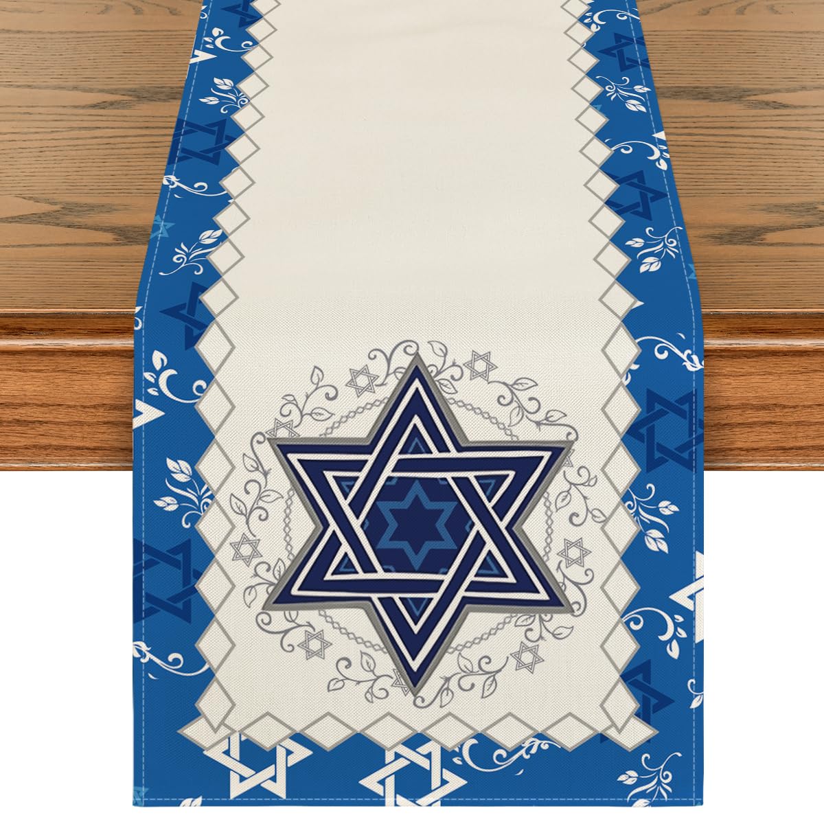 Artoid Mode Hexagram Hanukkah Table Runner, Star of David Jewish Menorah Passover Chanukah Holiday Kitchen Dining Table Decoration for Indoor Outdoor Home Party Decor 13 x 72 Inch