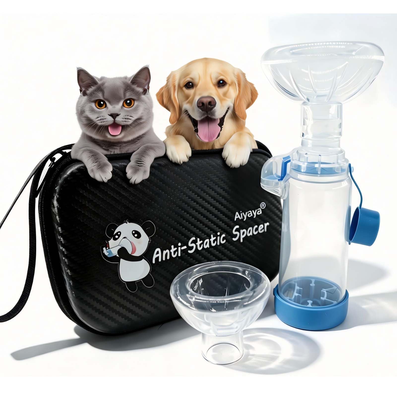 Cámara de aerosol para mascotas/espaciador de inhalador para perros y gatos, incluye dos tamaños de máscara y una funda de transporte, compatible con cualquier MDI