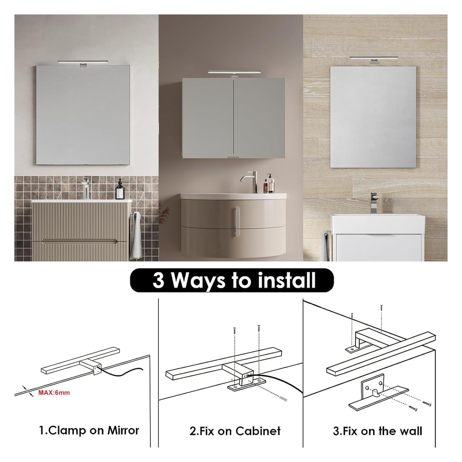DEELUX Lampe Miroir LED Salle de Bain Avec Interrupteur, 30CM 500LM 5W Luminaire Salle de Bain 6000K Blanc Froid 230V, Applique Salle Bain Murale 230V éclairage de salle de bain IP44 étanche