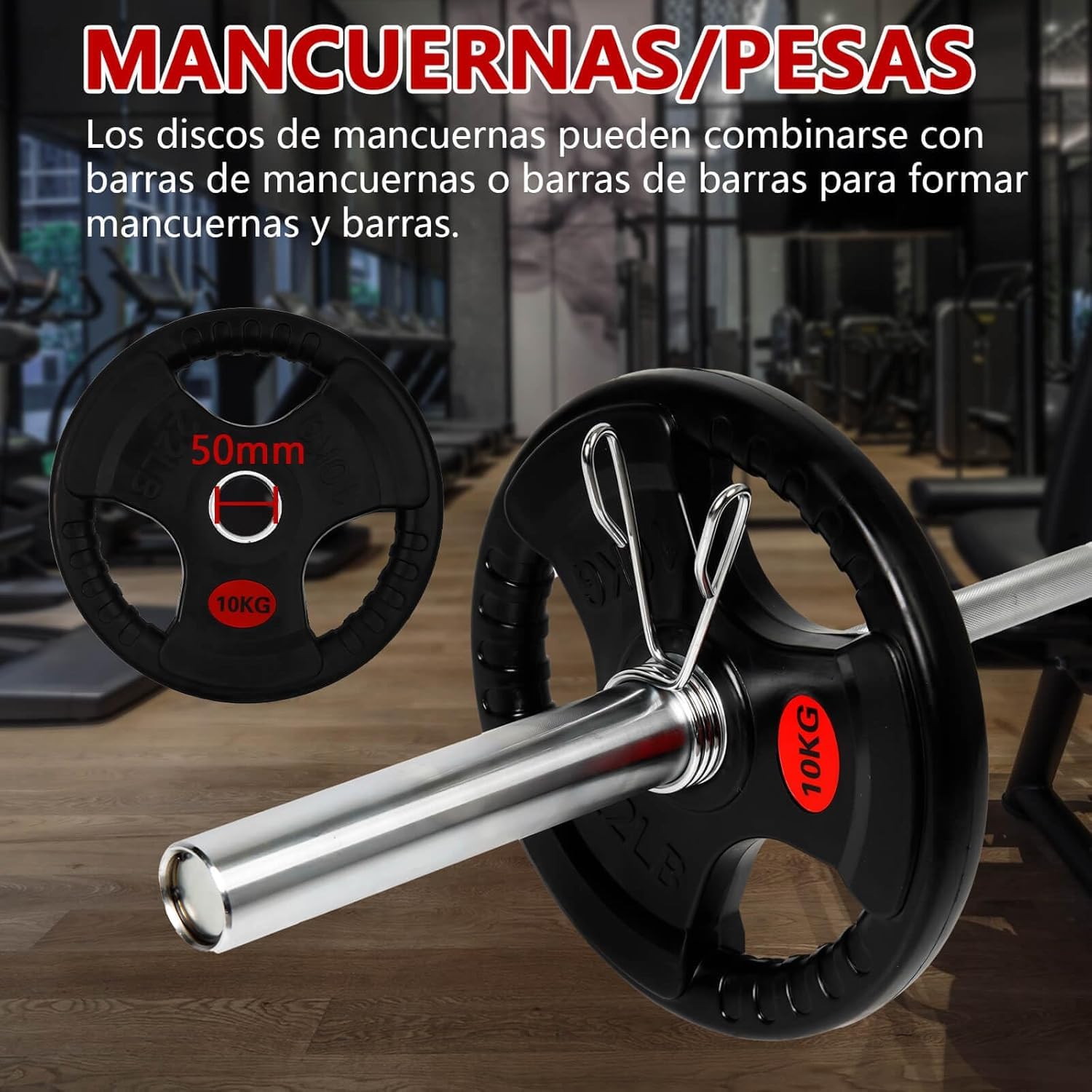 Juego de dos unidades Fit-Force – Discos de Pesa Olímpica 20 KG Hierro Fundido con Revestimiento de Caucho | Diámetro Olímpico 50 mm | Discos de Pesas para Barra y Entrenamiento en Casa o Gimnasio
