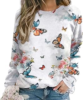 ZOCAVIA Cat Sweatshirts for Women Fall Fashion Casual Crewneck Pullover Tops Butterfly Floral Graphic Y2K Long Sleeve T Shirt