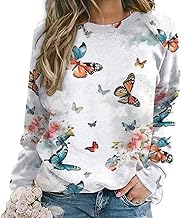 ZOCAVIA Cat Sweatshirts for Women Fall Fashion Casual Crewneck Pullover Tops Butterfly Floral Graphic Y2K Long Sleeve T Shirt