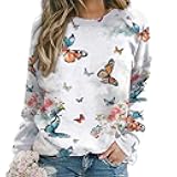 Women's Cat Butterfly Sweatshirts Fall Fashion Casual Crewneck Pullover Tops Boho Floral Graphic Long Sleeve Tshirts