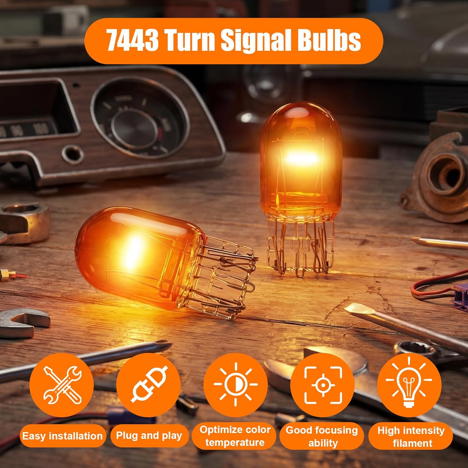100 Pcs 7443 Brake Light Bulb T20 1891 12v 21/5w Automotive Miniature Brake Tail Light Dual Wire Ultra-bright Turn Signal Daytime Running Lamp Reverse Lights Bulb for Car Truck SUV (Amber)