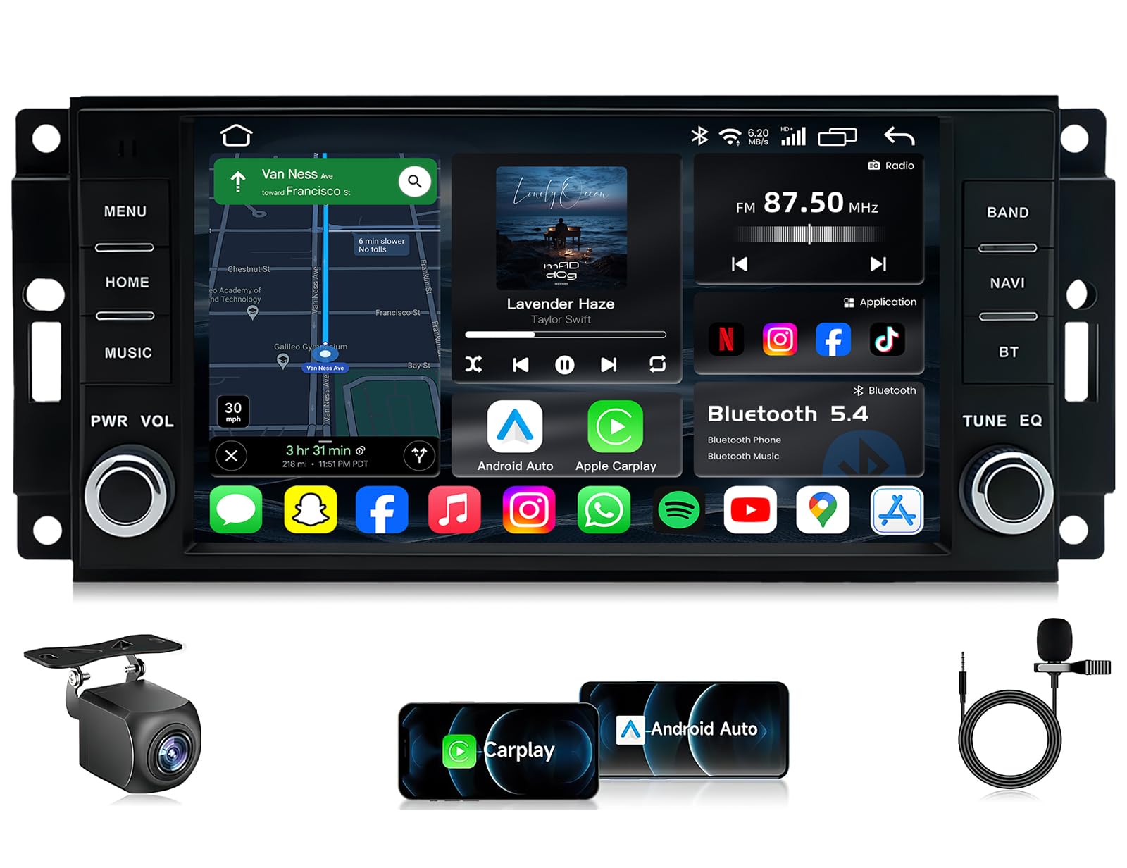 [4G+64G] 5G WiFi Car Radio Stereo for Dodge Challenger 2008-2014: Radio for Dodge RAM 1500 2009-2012, 7'' HD Touch Screen with Wireless CarPlay Android Auto GPS Bluetooth FM/RDS Backup Camera