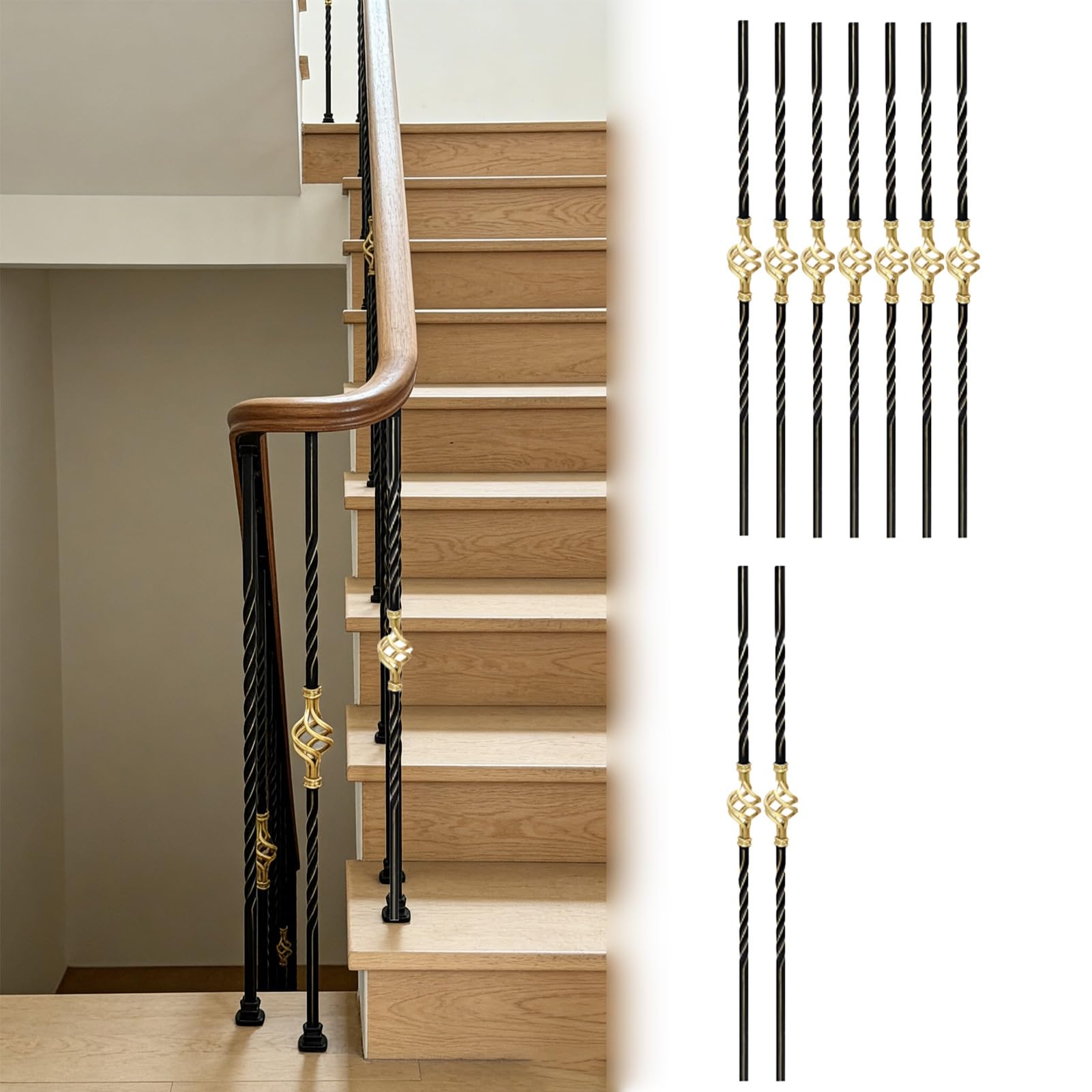 Zestaw 9 pustych tralek z kutego żelaza - 95 cm dekoracyjne metalowe wrzeciona do balustrady balkonowej i ogrodzenia werandy - trwałe, eleganckie wzornictwo do ulepszenia domu