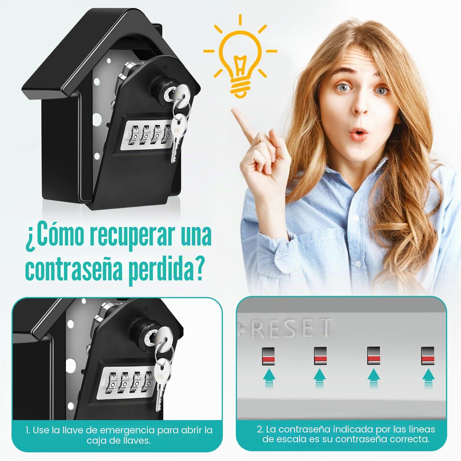 Caja de Llave con código Digital y Llaves de Emergencia, Gran Llave Segura, Formato XL, Caja de Llave para Exterior, para casa, Oficina, fábrica, garajes (Negro)
