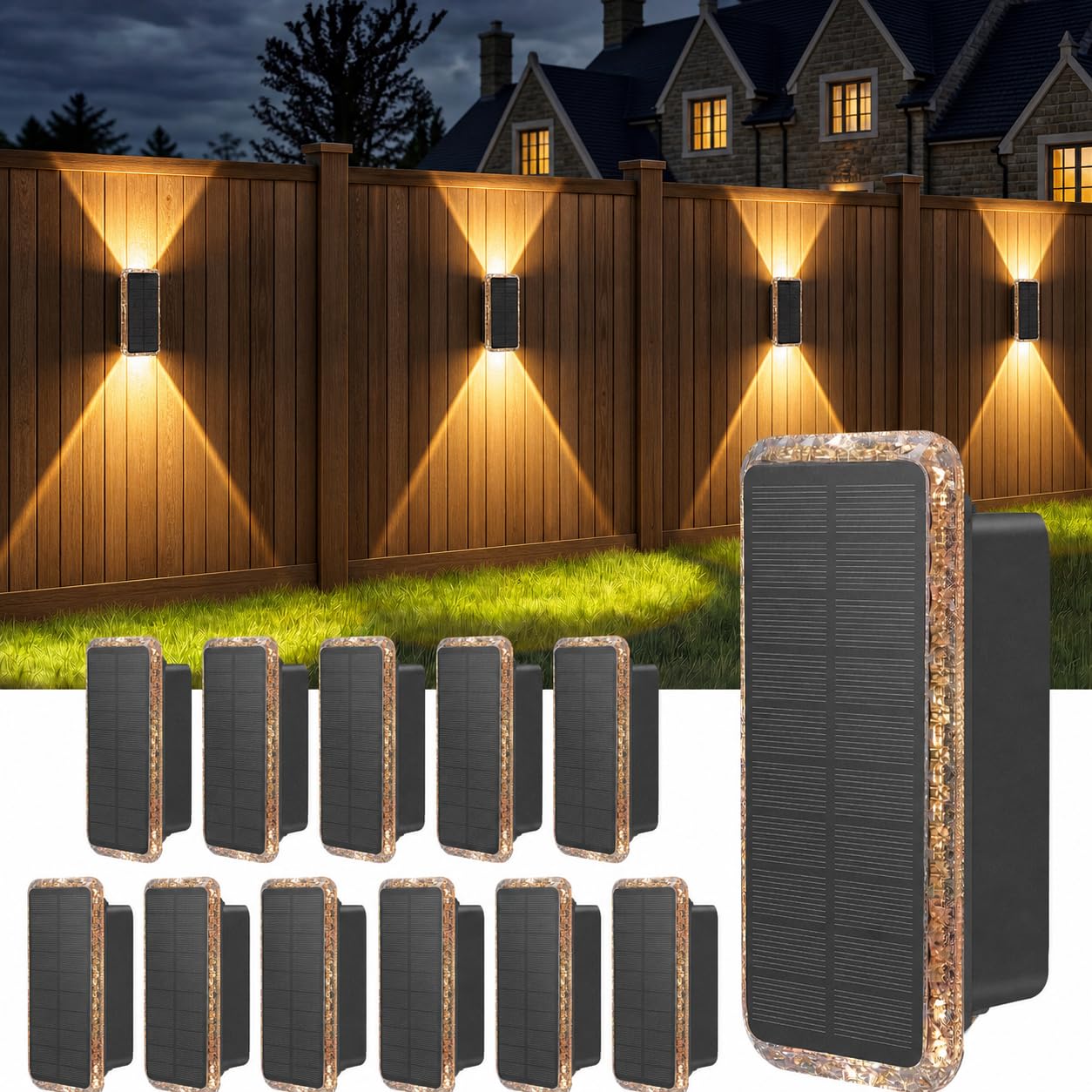 vighep Solar Wall Lights Outdoor Garden, 4 Pack Up and Down Solar Fence Lights, 5 Colour Temperatures 3000K-6000K, IP65 Waterproof Dusk to Dawn Garden Decor Lights for Patio Decking Porch