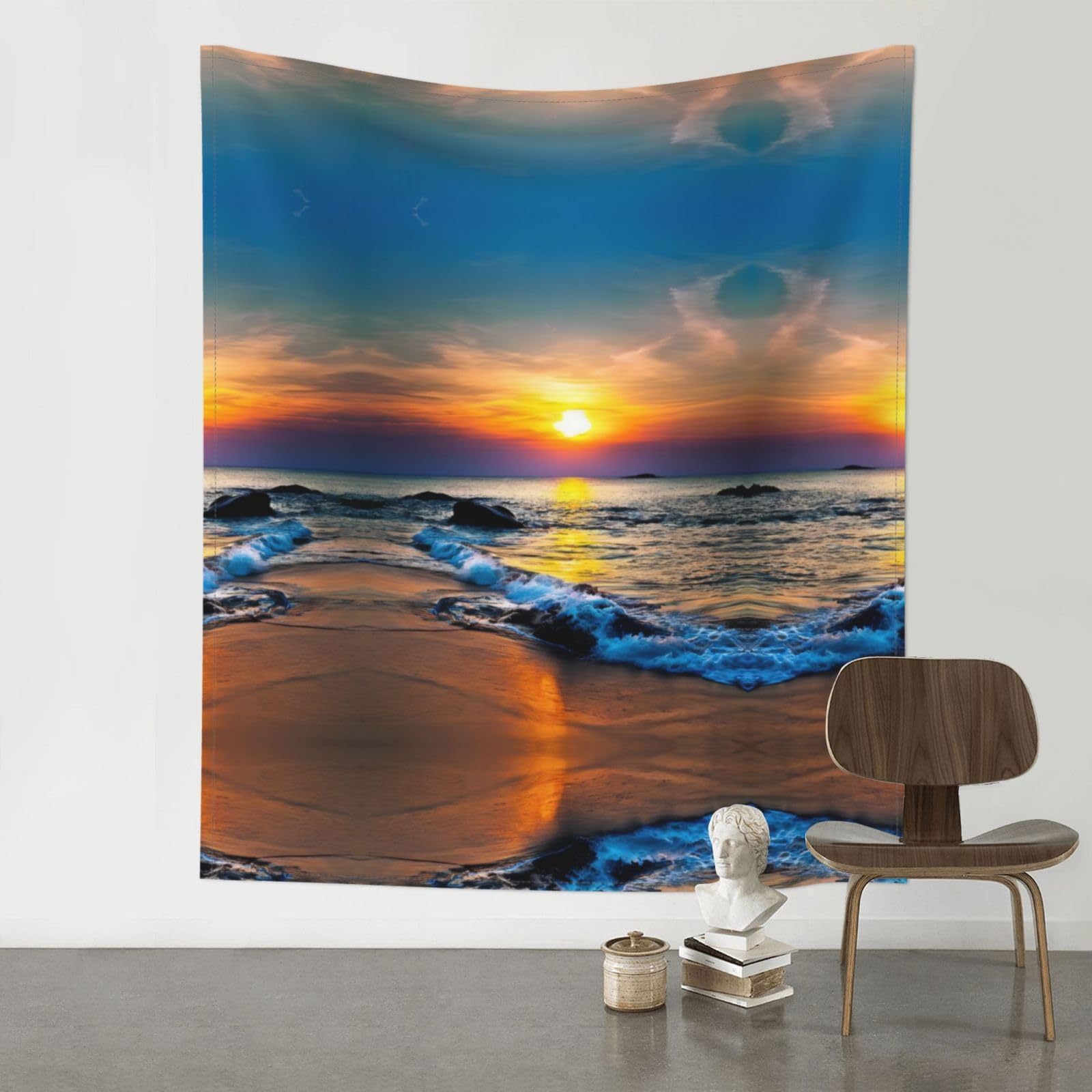 YYHWHJDE Beach And Sunset Prints 60x51in Wall Tapestry – High-Grade Polyester Throw for Dorm, Beach & Home Decor