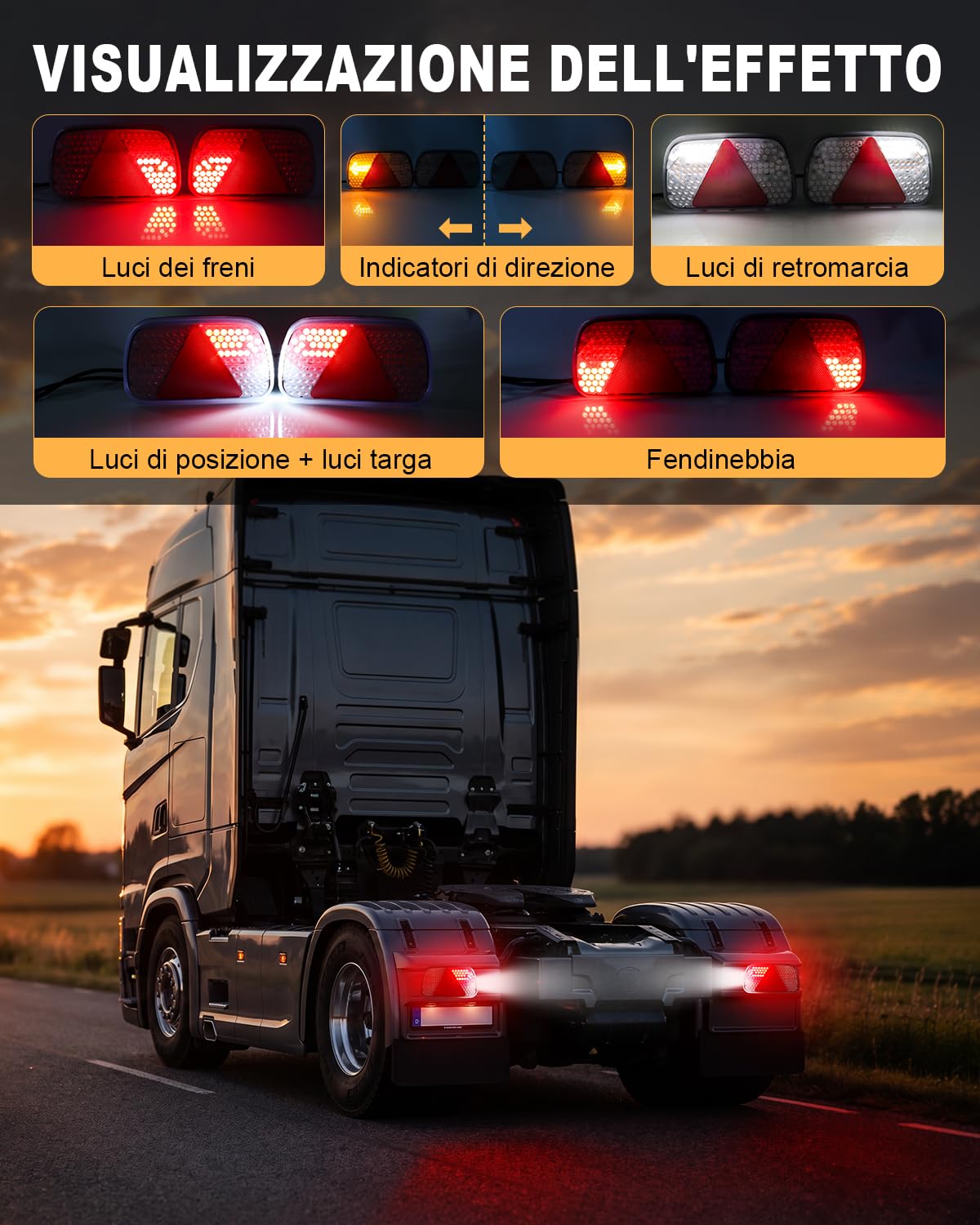 Dinfu Set di fanali posteriori a LED per rimorchio, spina a 13 pin, illuminazione per rimorchio, omologazione E, con cavo da 5 m, per rimorchi, camper, furgoni, auto, camion, roulotte