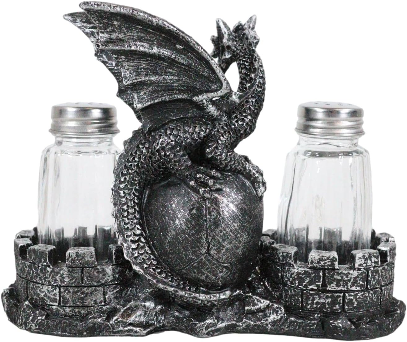 Ebros Gift Magic Spice Gothic Medieval Roaring Dragon Perching On Oversized Skull By Castle Towers Salt And Pepper Shakers Holder Figurine Set Dungeons And Dragons Medieval Fantasy Kitchen Decor