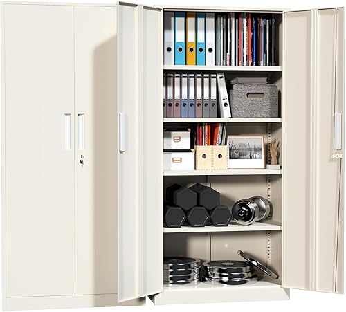 Superday Armario de Almacenamiento de Metal para Garaje con Cerradura, 71" de Alto Armarios de Almacenamiento con Cerradura con Puertas y 4 Estantes