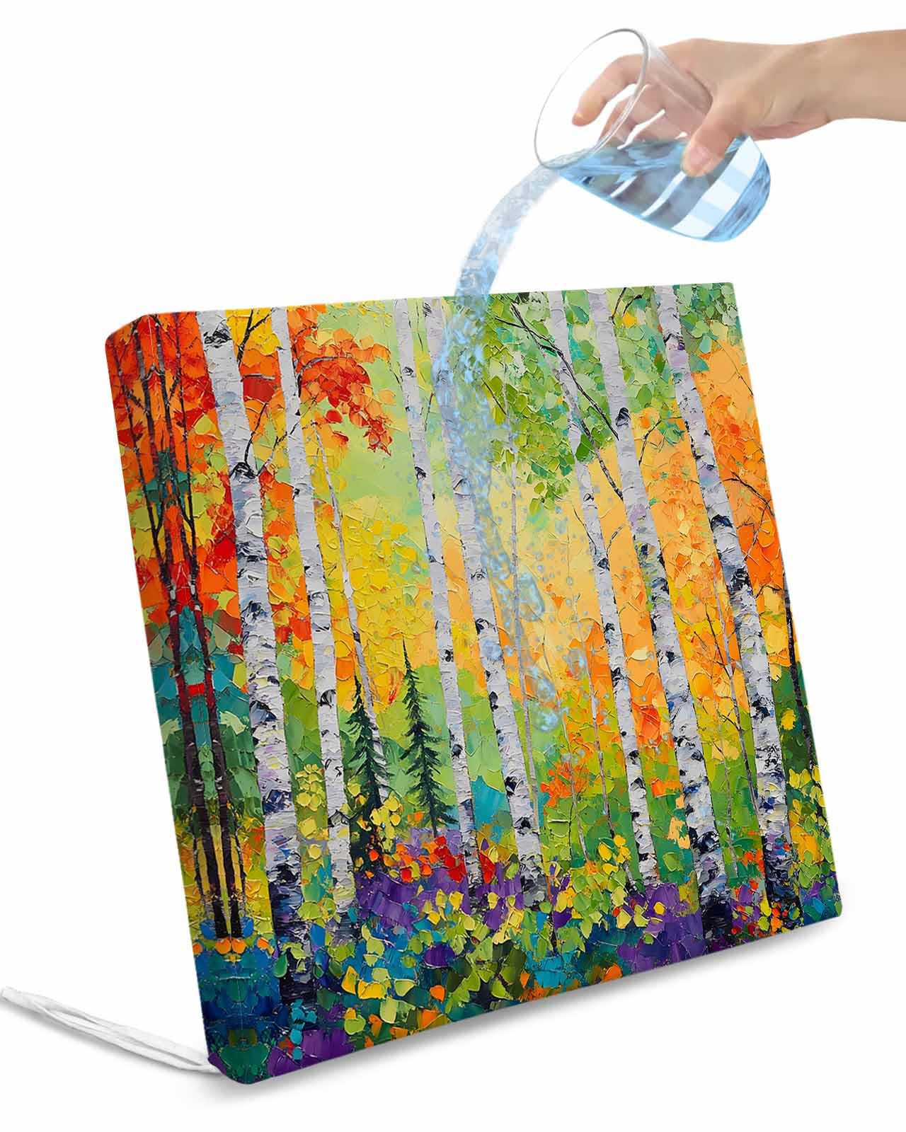 Hokiten Modern Oil Painting Outdoor Cushion Chair Cover Set of 4 - Waterproof Couch Seat Covers, Summer Tree Botanical Pink Green Patio Furniture Protector Cushions Slipcovers for Sofa/RV, 24