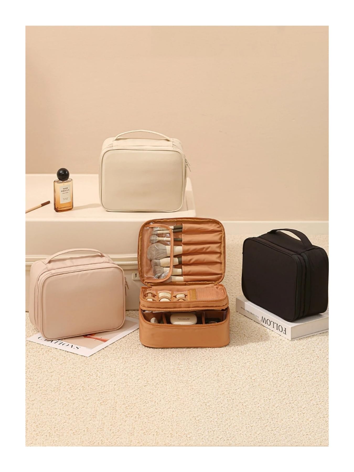 Bolsa de viaje for maquillaje y artículos de tocador de tela Oxford | Bolsa organizadora impermeable for cosméticos, cables, artículos de tocador y artículos diarios.(Black Single-Layer)