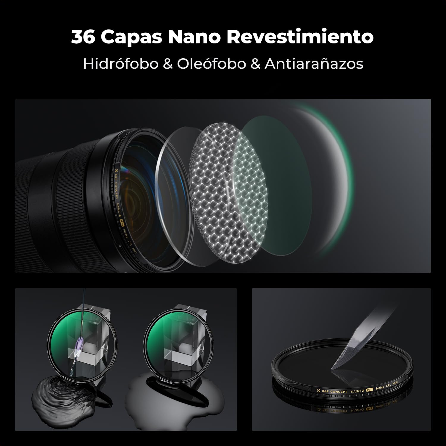 K&F CONCEPT Nano-X Pro 95mm Filtro Polarizador Circular Filtro CPL con Marco de Cobre Vidrio Óptico con 36 Capas Revestimiento Nano para Objetivo