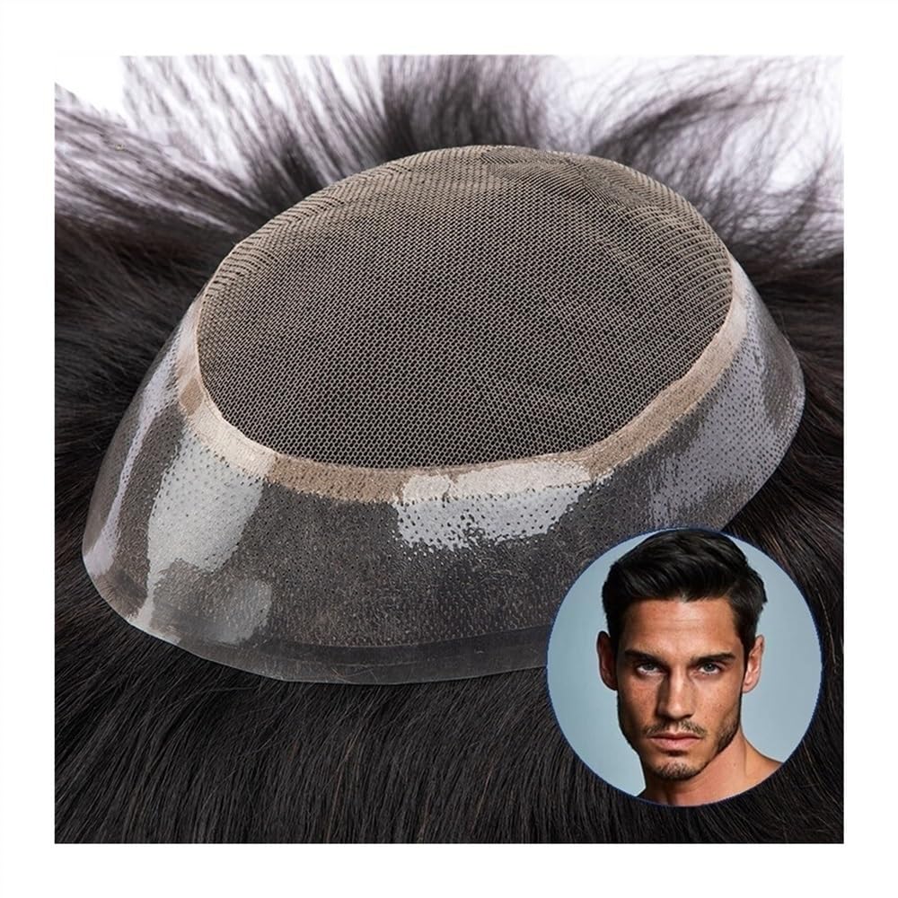 Parrucca da uomo in pizzo francese lungo 15 cm, capelli umani (lisci) Hairline Fine(7"x9")