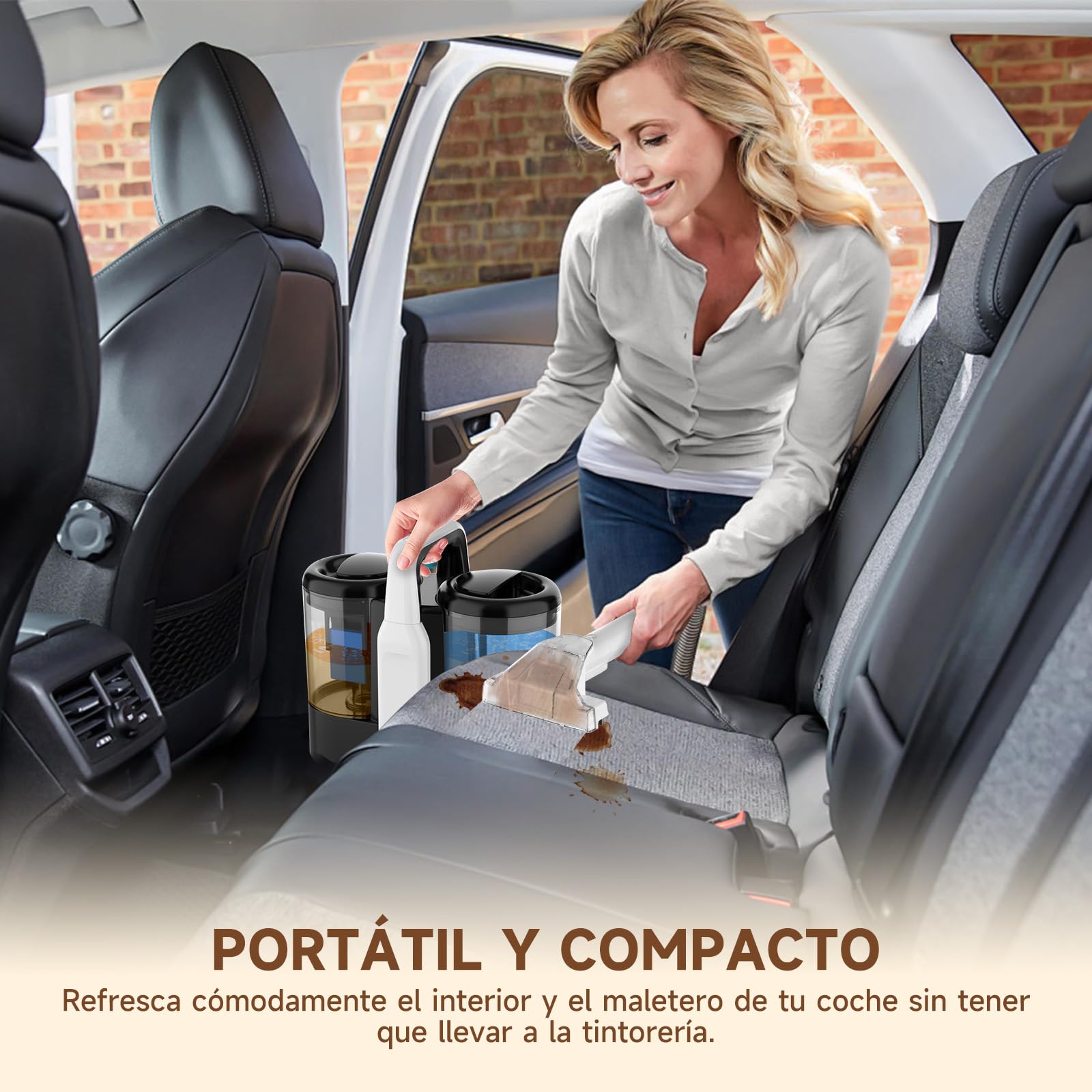 Dispositivo limpiador de tapicería con aspirador en húmedo, 18 Kpa Pro Power, limpiador de alfombras con detergente, 600 W, aspiradora en húmedo, para alfombras, sofás, tapicería, escaleras