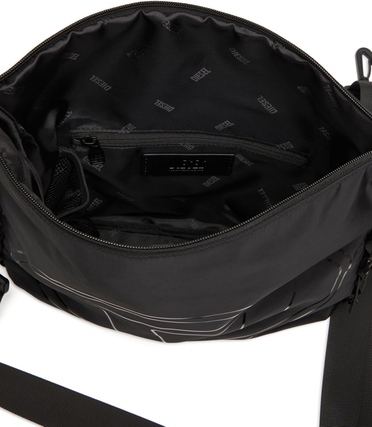 良品　ディーゼル　DIESEL ビッグロゴ　ショルダーバッグ　ナイロン　ブラック LOGOS TOP HANDLE Logos-Handbag in recycled nylon｜ブラック