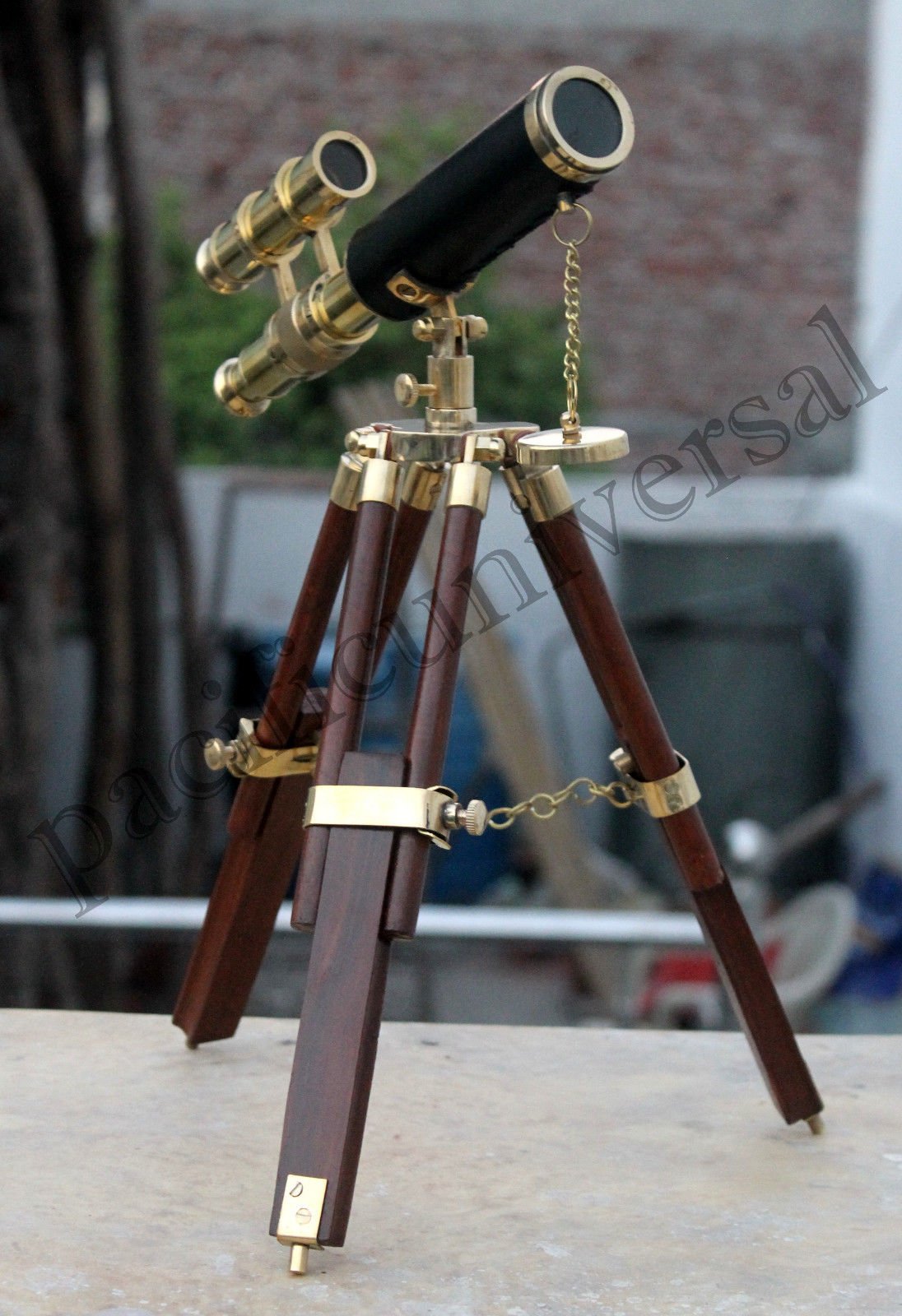 Mahira Nautical Telescope Double Barrel Leather Tripod Working Spyglass Decor Item A