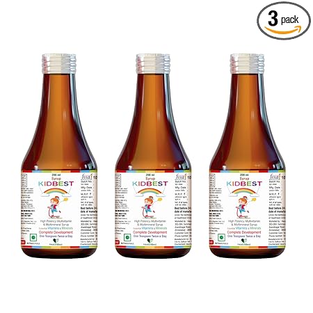 HealthBest Kidbest Multivitamin Syrup for 3-13 Years Kids Pack of 3 | Each 200ml
