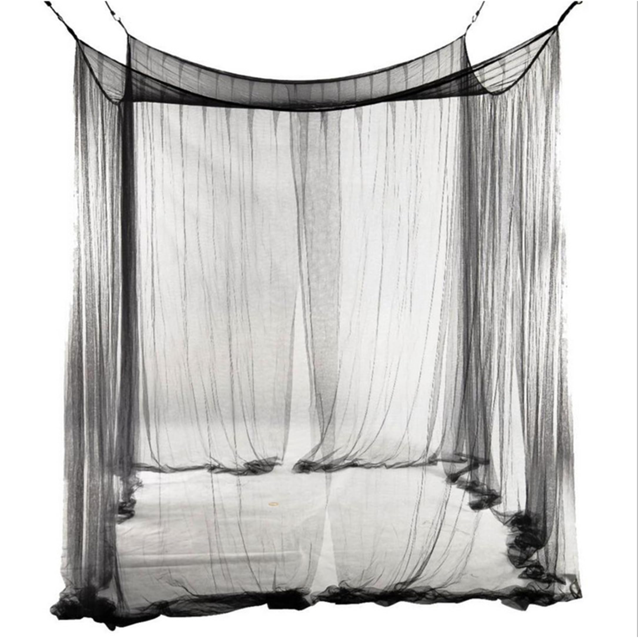 Monwssoe Black Canopy Bed Curtains, 4-Door Mesh Canopy Bed Curtains Full for Bedroom, Black, 75×83×94.5 Inch